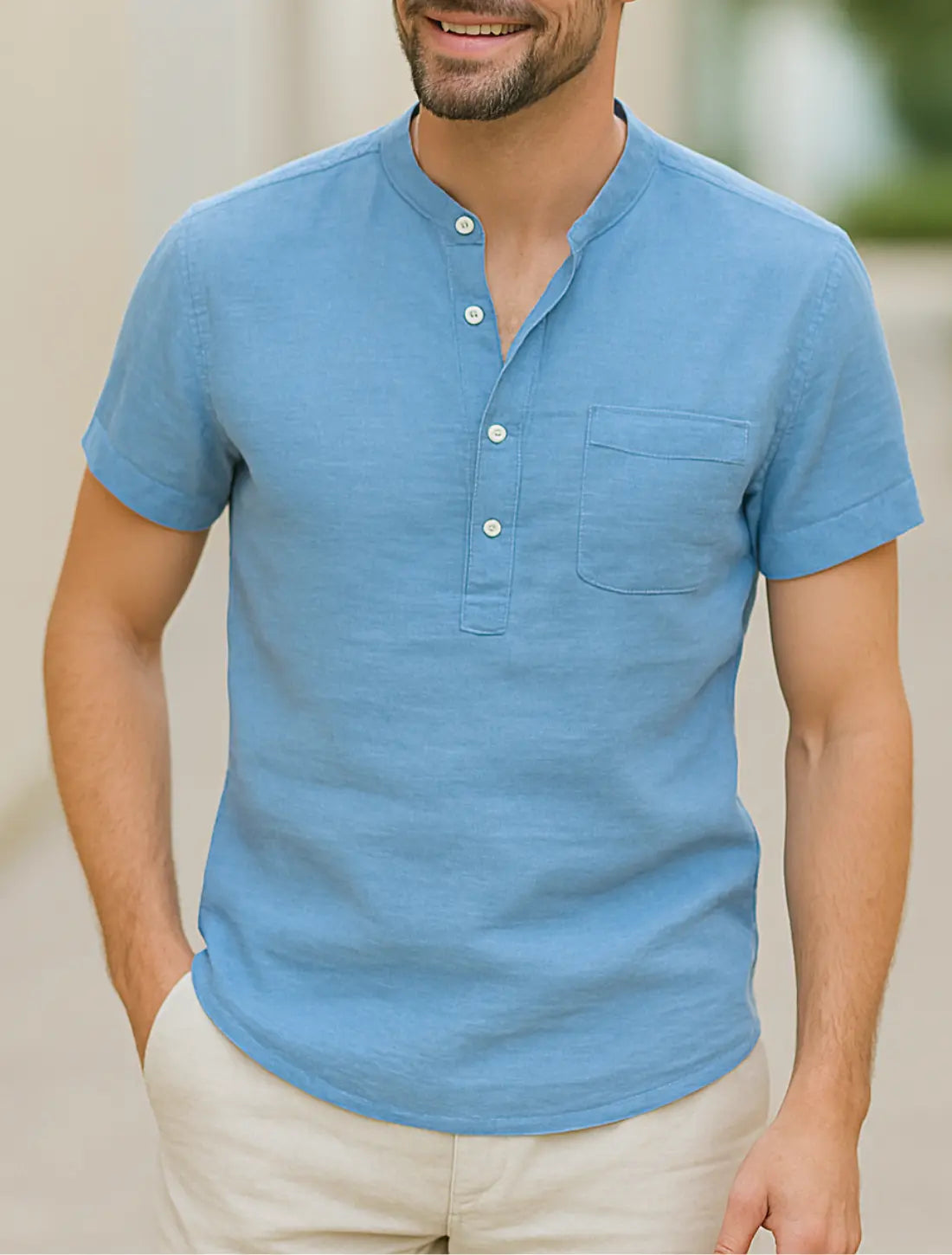 Heren T-shirt Van Katoen En Linnen, Casual T-shirt Met Korte Mouwen Voor De Zomer, Lichtgewicht En Ademend | VIQA VIQA© NEDERLANDLichtblauw-2XL