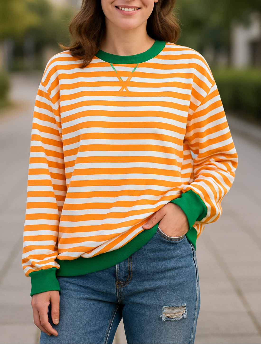 Gestreepte Trui Voor Dames, Losvallende Casual Zachte Ronde Hals Pullover Hoodie, Herfst En Winter Comfort | VIQA VIQA© NEDERLAND