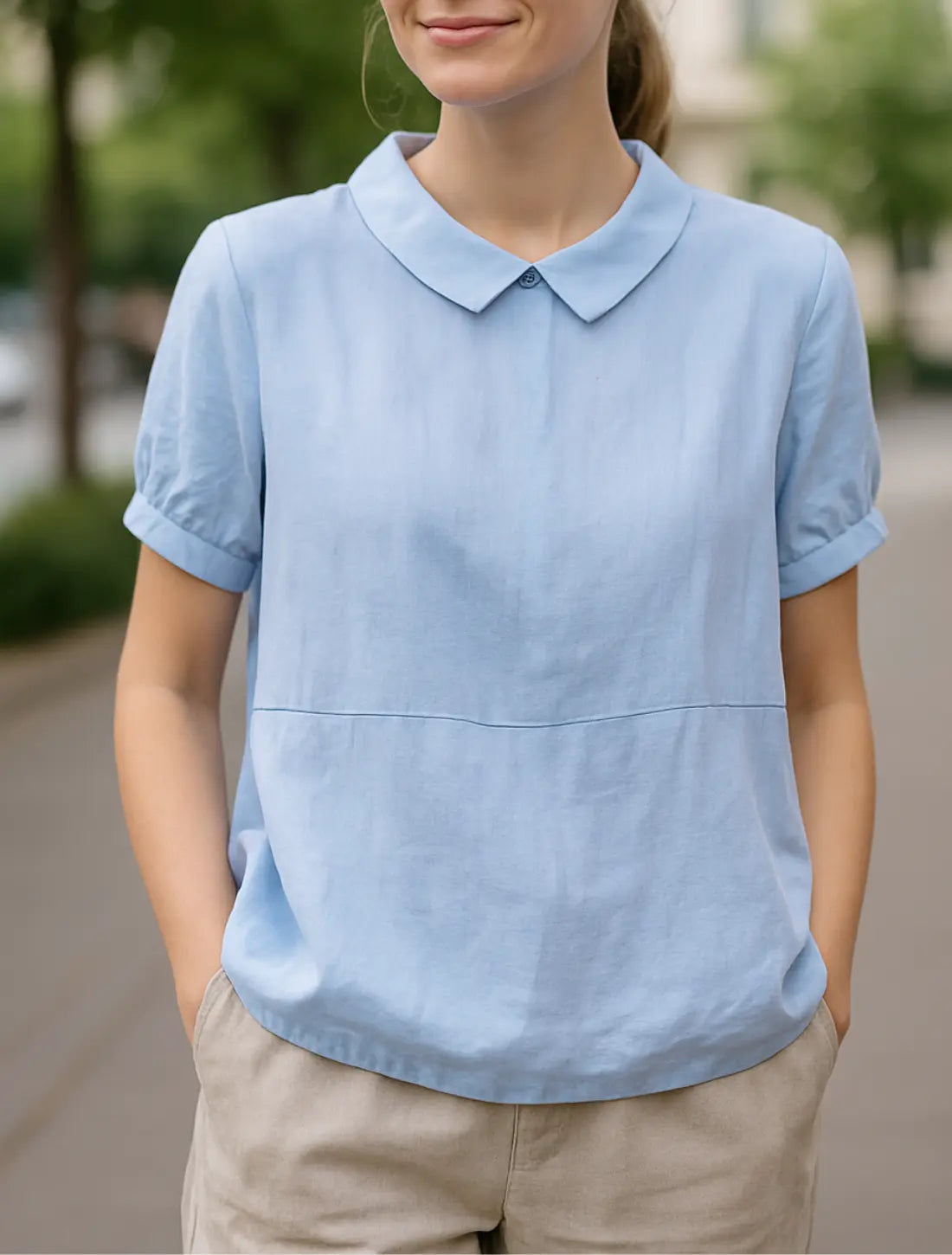 Dames Casual Blouse, Korte Mouwen Revers Pullover Shirt, Effen Kleur Top | VIQA VIQA© NEDERLANDBlauw-2XL