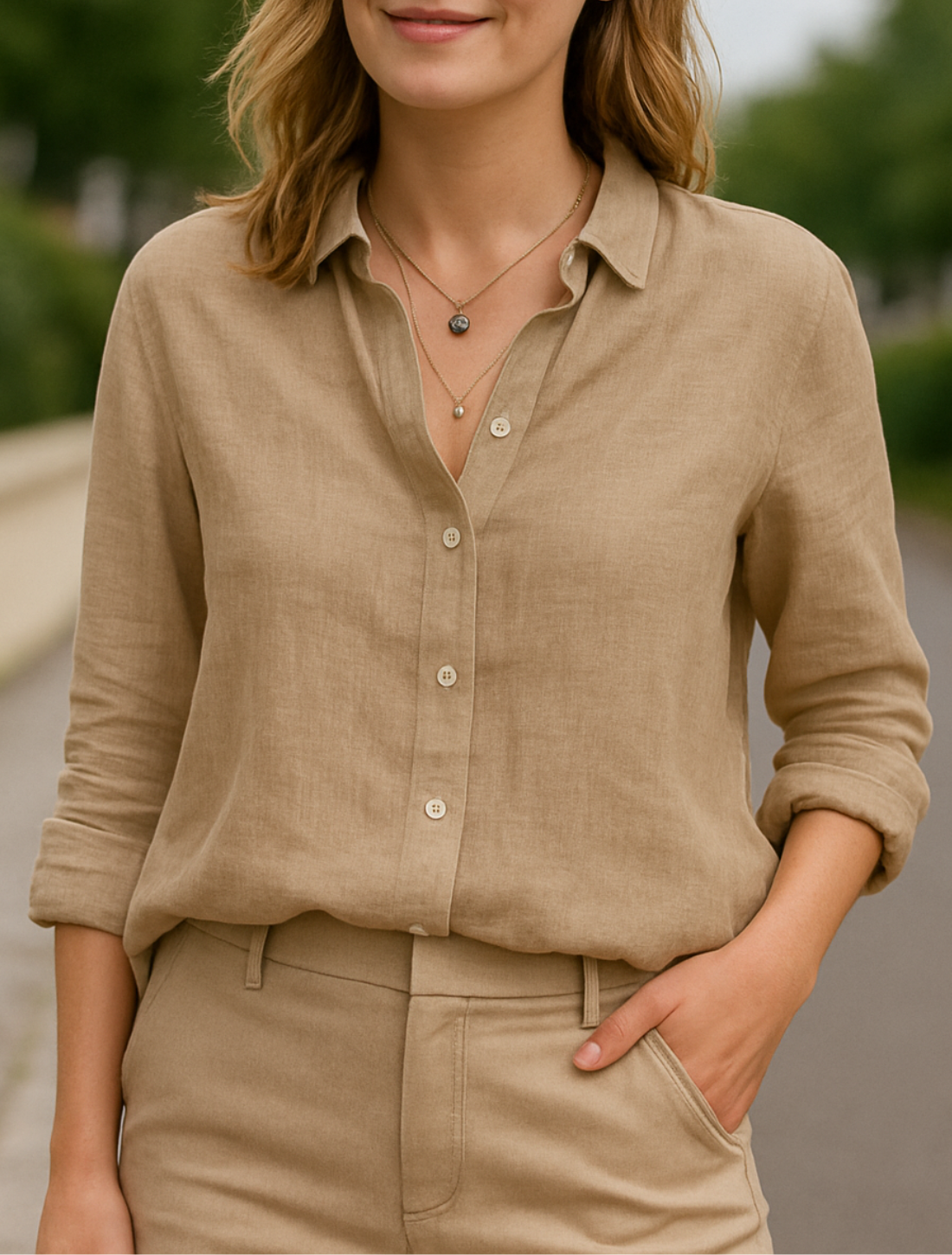 Dames Zomer Overhemd, Blouse met Lange Mouwen, Casual Stijl Mode Top | VIQA VIQA© NEDERLANDBeige / 2XL