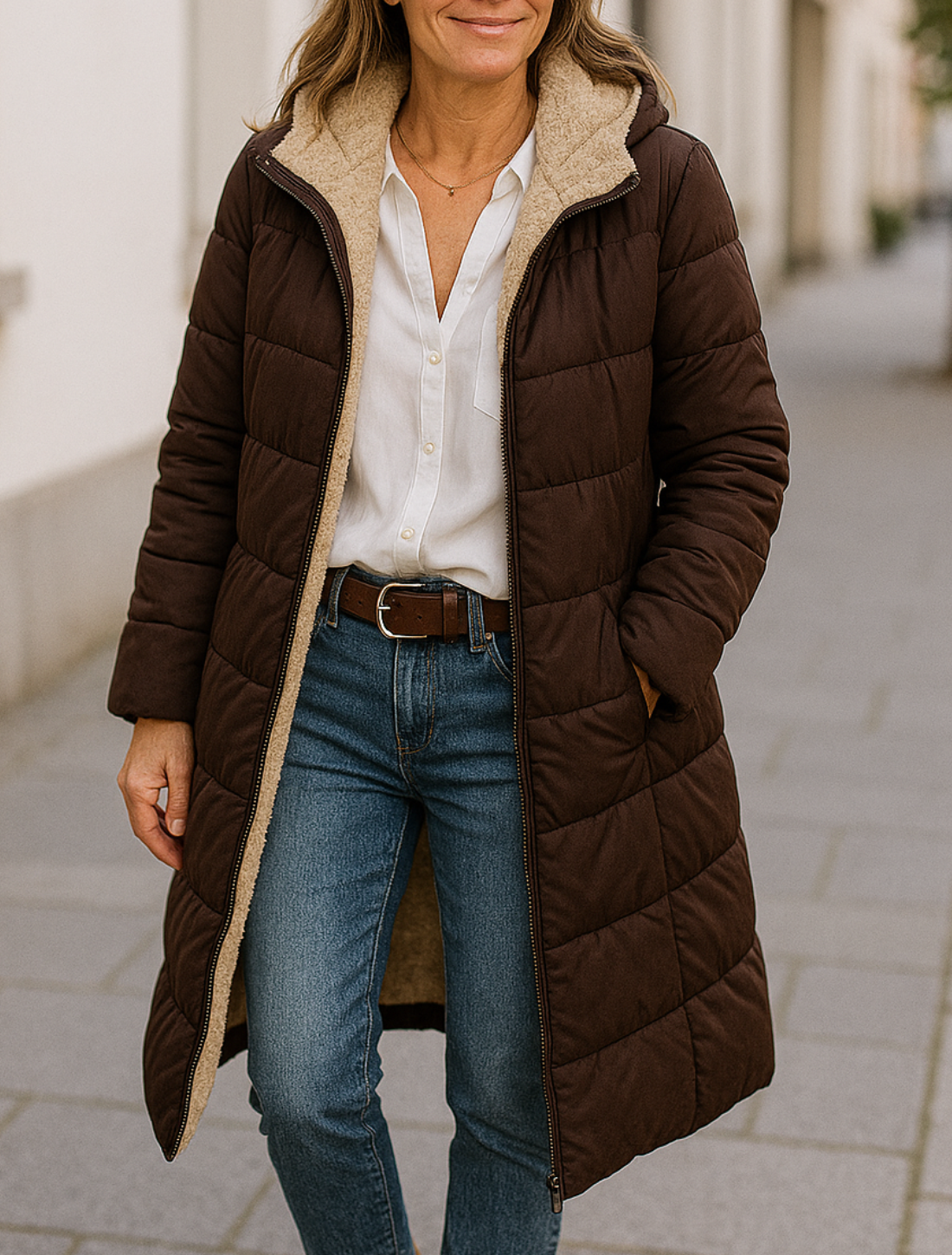 Dubbelzijdige Jas Met Capuchon Voor Dames, Lange Trendy Winterjas Voor Woon-Werkverkeer | VIQA VIQA© NEDERLAND