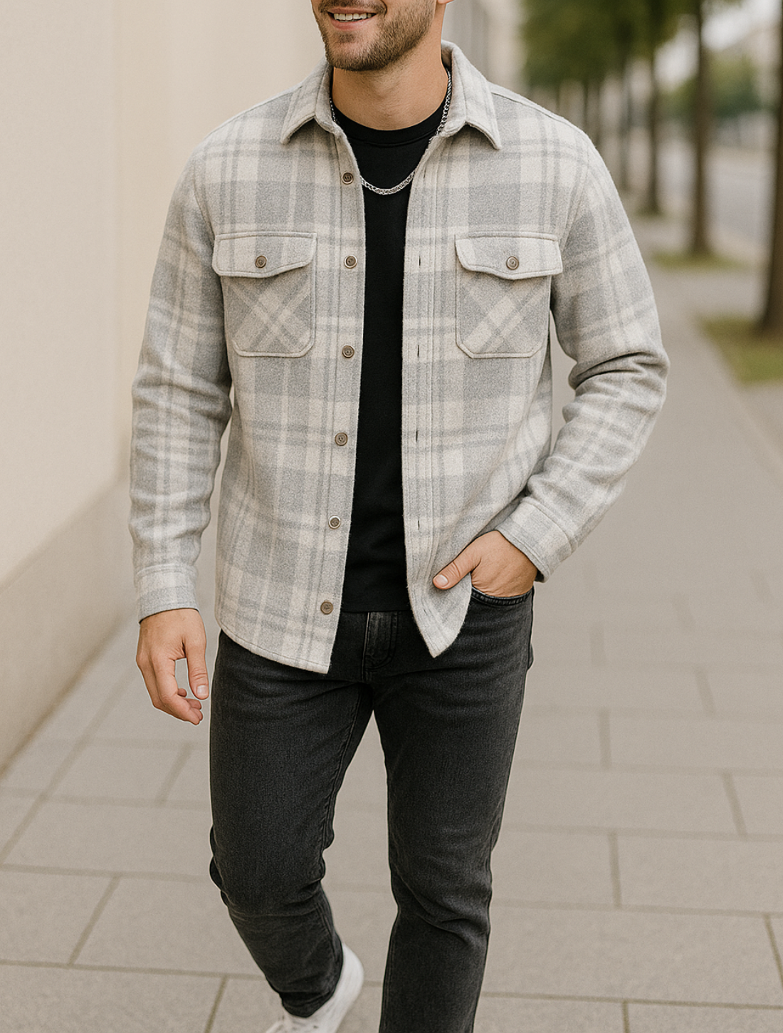 Heren Geruit Overhemd, Lange Mouwen Knoopsluiting Revers Top, Casual Lente Herfst Wit Geruit Blouse | VIQA VIQA© NEDERLAND