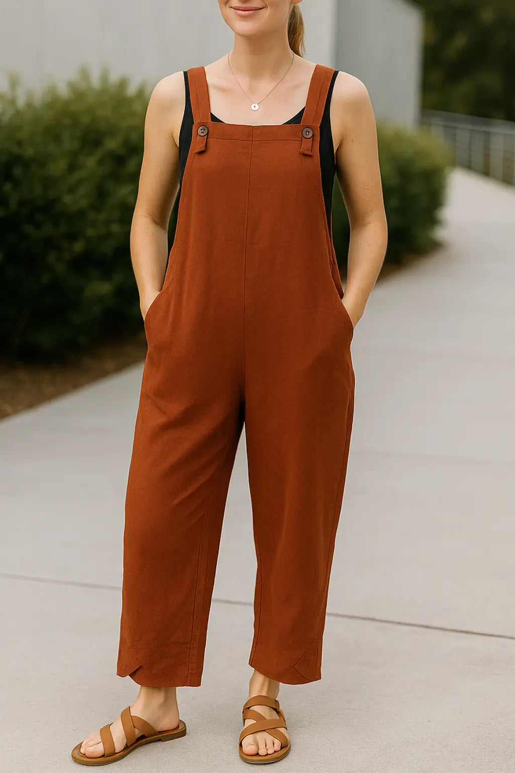 Zomerse Jumpsuit Voor Dames, Losvallende Romper Met Wijde Pijpen En Zakken, Effen Kleur, Schouderbandjes, Casual Kleding | VIQA VIQA© NEDERLAND