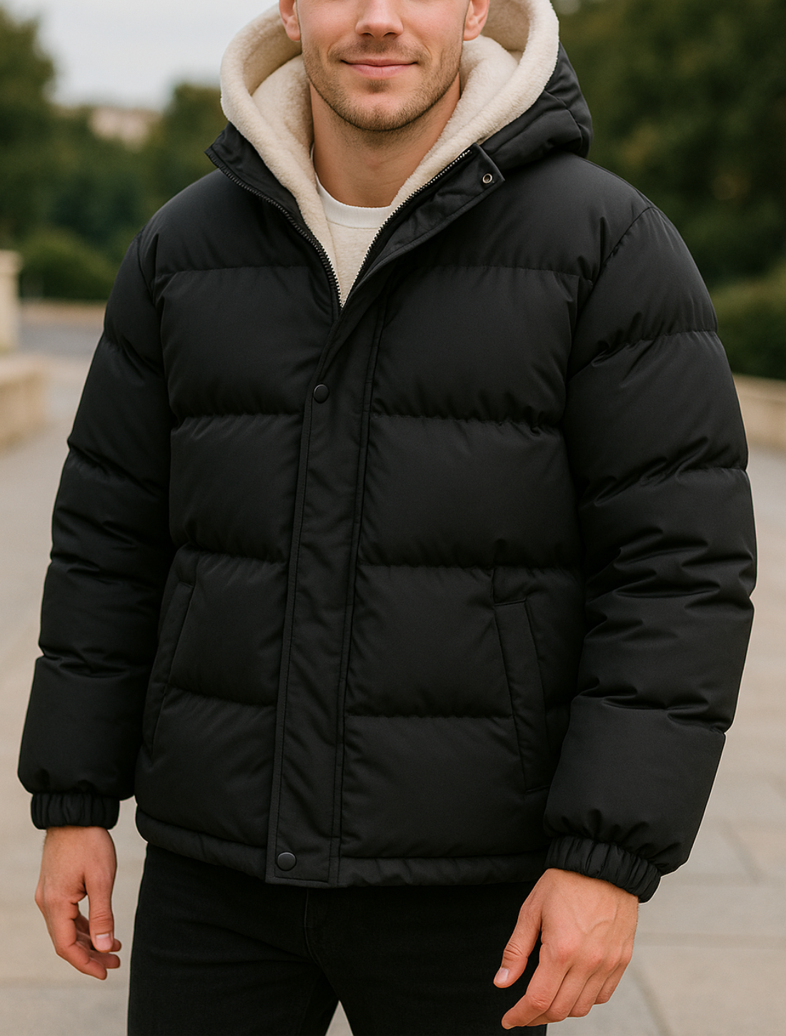 Katoenen gewatteerde herenjas met capuchon van lamswol, dik gevoerde winterjas, modieuze tweedelige stijl | VIQA VIQA© NEDERLAND