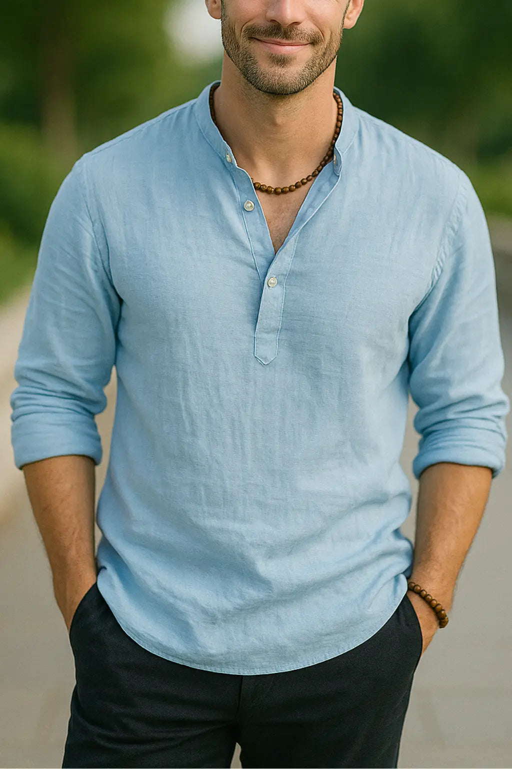 Heren Linnen Shirt Met Lange Mouwen, Ademende Casual Katoen Mix Effen Kleur Top | VIQA VIQA© NEDERLANDBlauw / 2XL