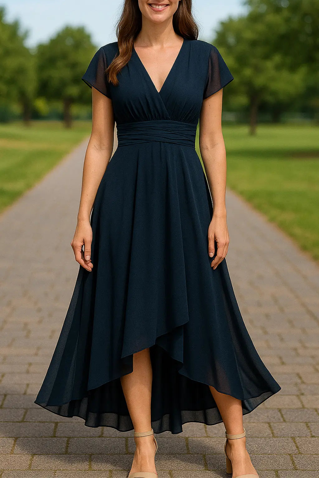 Dames Zomer Chiffon Maxi-jurk, V-Hals Hoge Taille Los Fit Elegante Lange Jurk | VIQA VIQA© NEDERLANDBlauw / 2XL