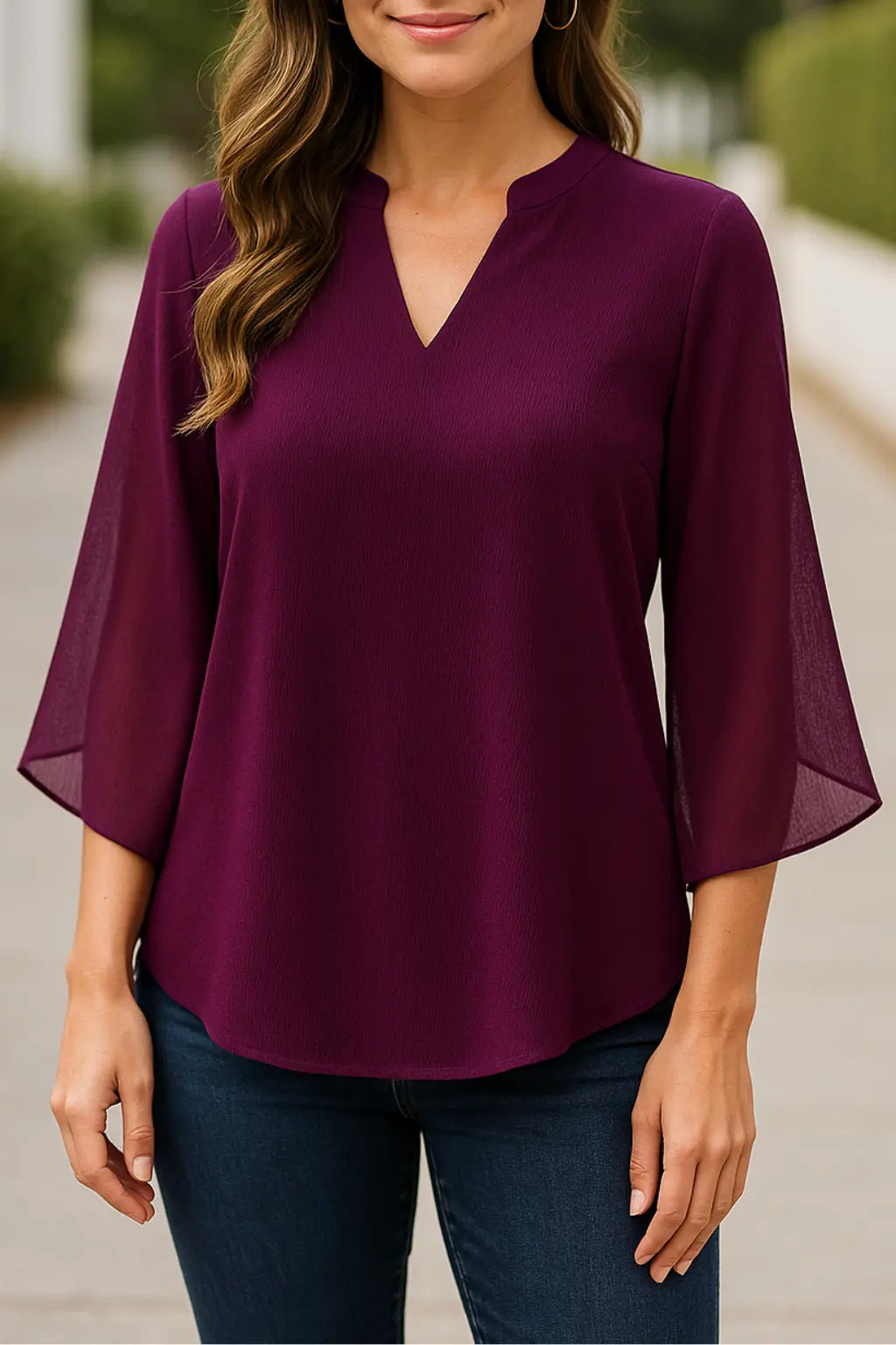 Dames Chiffon V-Hals Top, Los Fit Zomer T-Shirt Met Bloemblaadjes Mouwen, Lichtgewicht Casual Blouse | VIQA VIQA© NEDERLAND