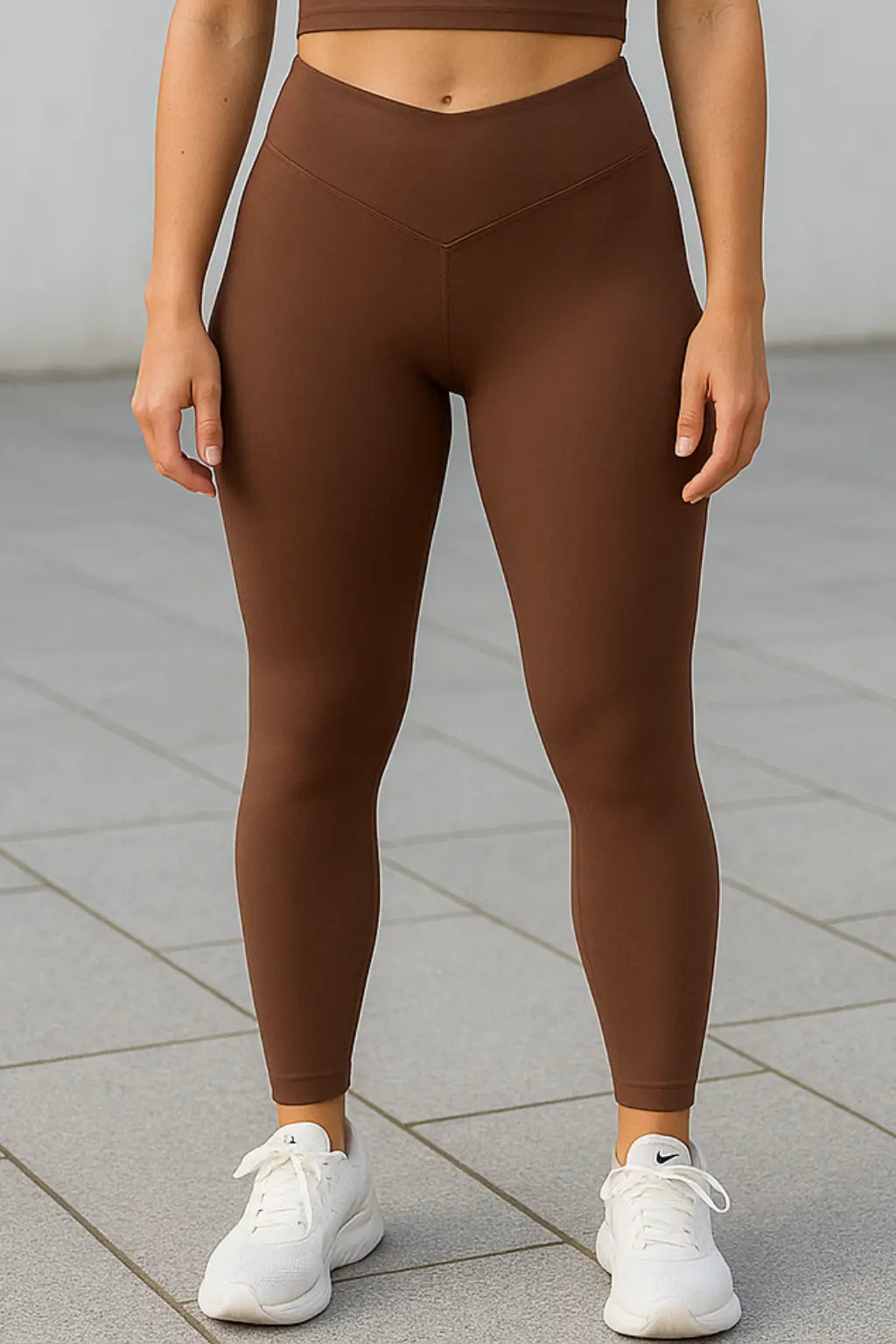 Dames Cross Taille Fitness Legging Effen Kleur Tillen Billen Yoga Broek Zonder Voornaad Training Legging VIQA© NEDERLANDBruin / 2XL