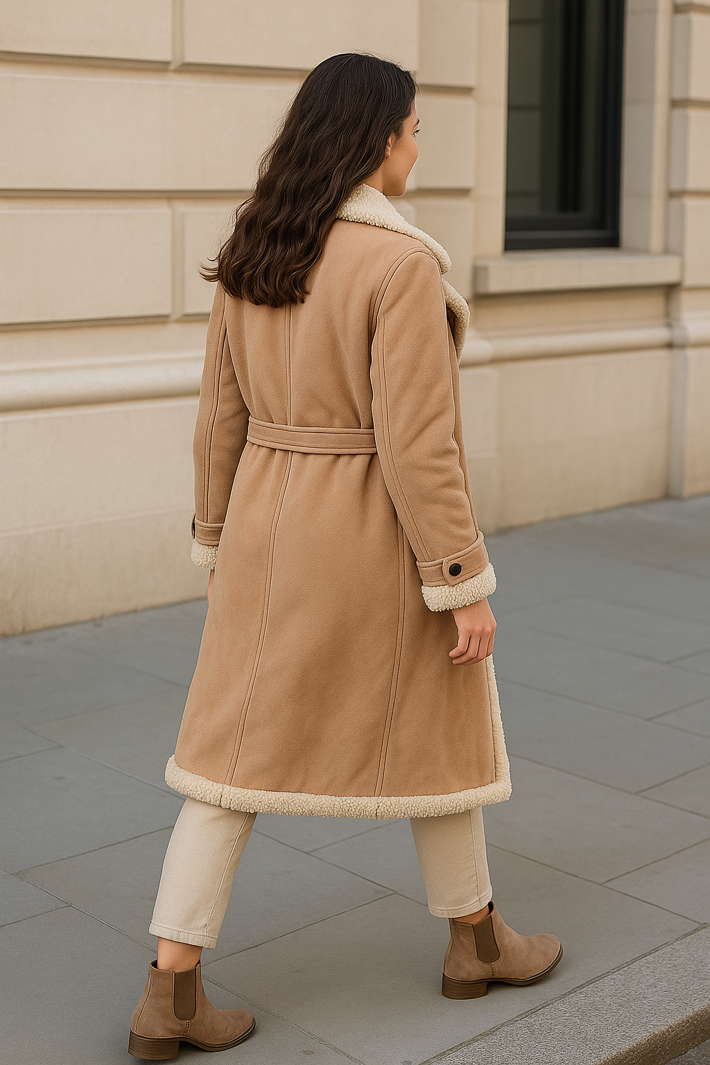 Dames Kunstleren Wollen Jas, Halflange Jas Met Riem En Omgeslagen Kraag, Warme Winteroverjas | VIQA VIQA© NEDERLAND