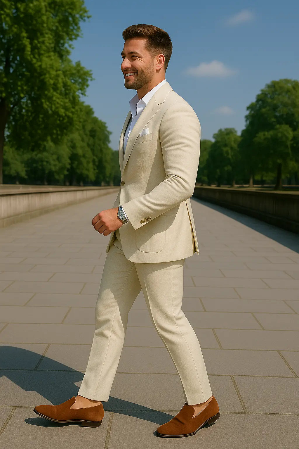 Linnen Herenset, Zomerdelige Tweedelige Blazer En broek, Casual Zakelijk Enkelknoops Kostuum | VIQA VIQA© NEDERLAND