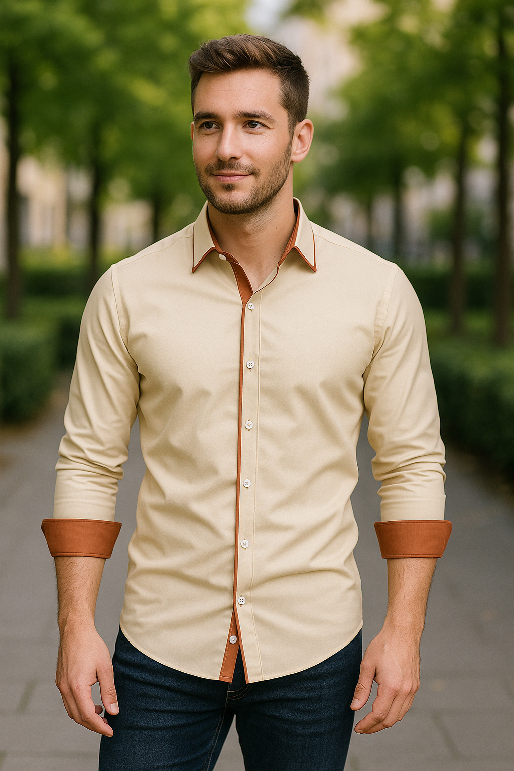 Herenoverhemd Met Knopen, Slim Pasvorm, Lange Mouwen, Casual, Bedrukt, Effen Kleur | VIQA VIQA© NEDERLAND