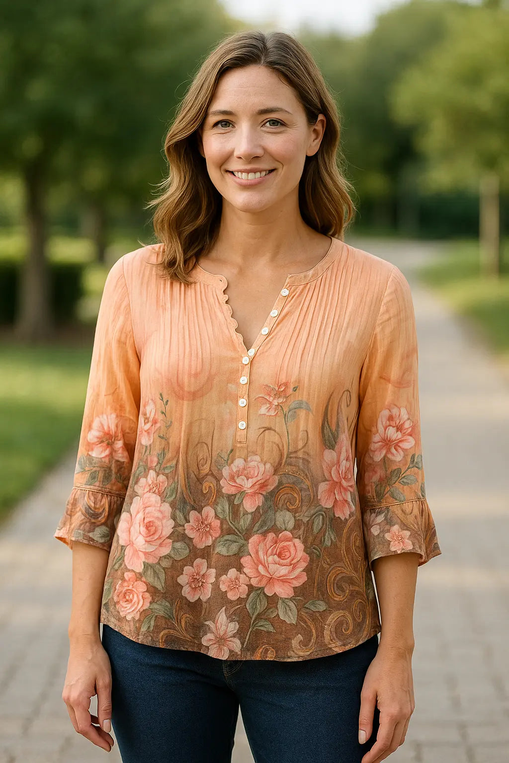 Dames Bloemen V-Hals Blouse, Korte Mouw Knoopdetail Zomer T-Shirt | VIQA VIQA© NEDERLAND