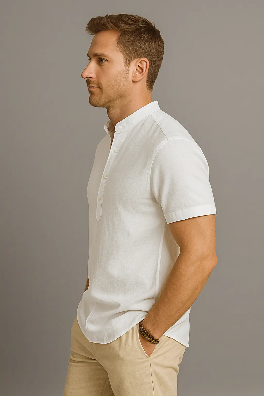 Roy Heren Ademend Zomer Linnen Vakantie T-Shirt Met Knoopsluiting VIQA© NEDERLAND