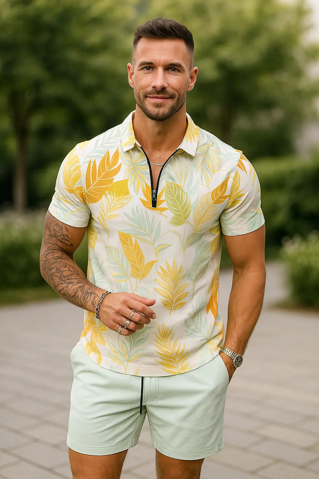 Heren Polo Overhemd Met Rits En Korte Broek Set, 2-Delige Zomer Outfit, Vrijetijdskleding | VIQA VIQA© NEDERLAND