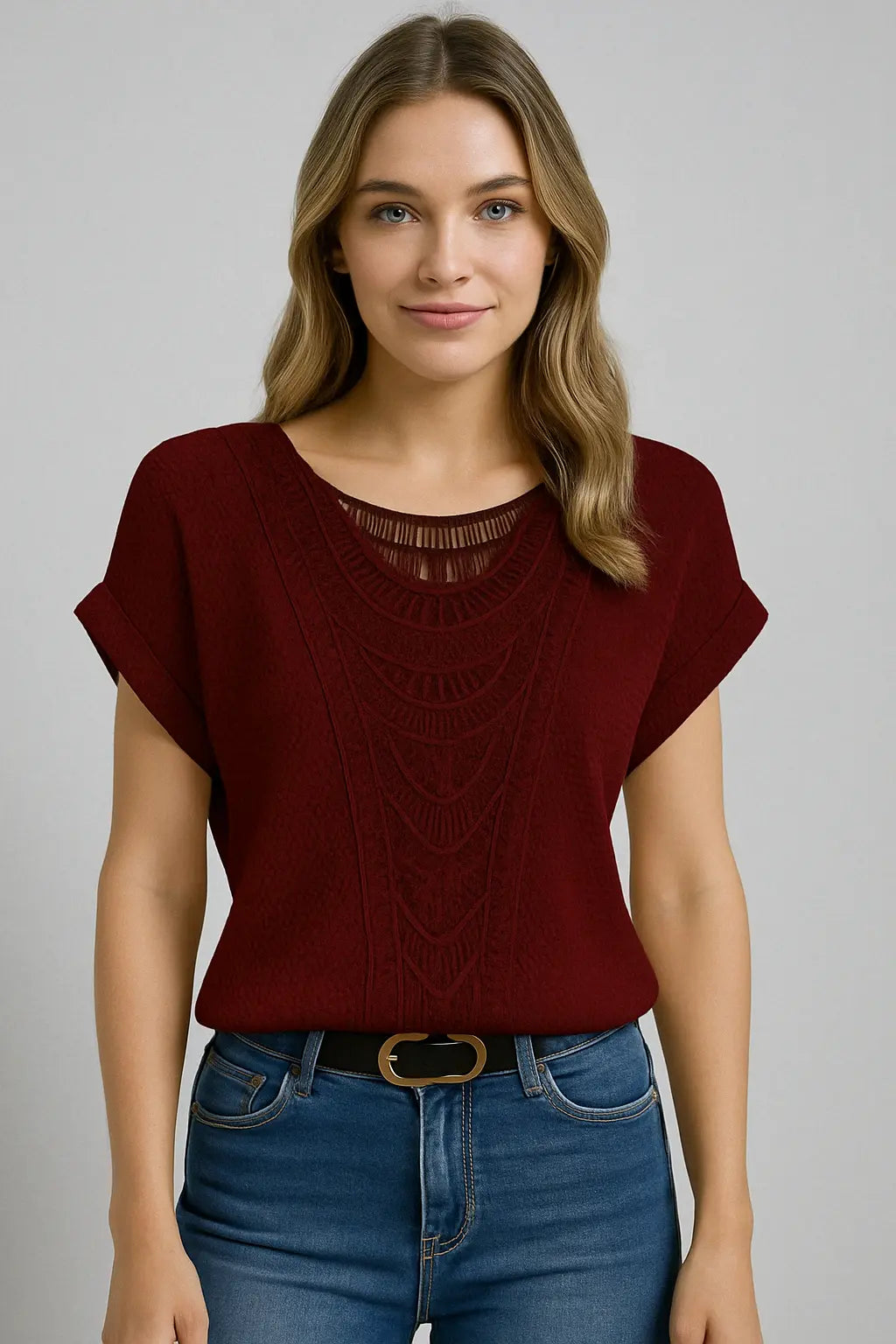 Mila Dames Zomer Korte Mouwen Blouse Met Borduurwerk VIQA© NEDERLANDRood-2XL