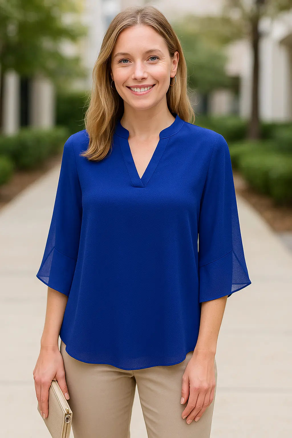 Dames Elegante Chiffon Blouse, V-Hals 3/4 Mouwen Zomer Top, Los Pasvorm Pullover Shirt | VIQA VIQA© NEDERLAND