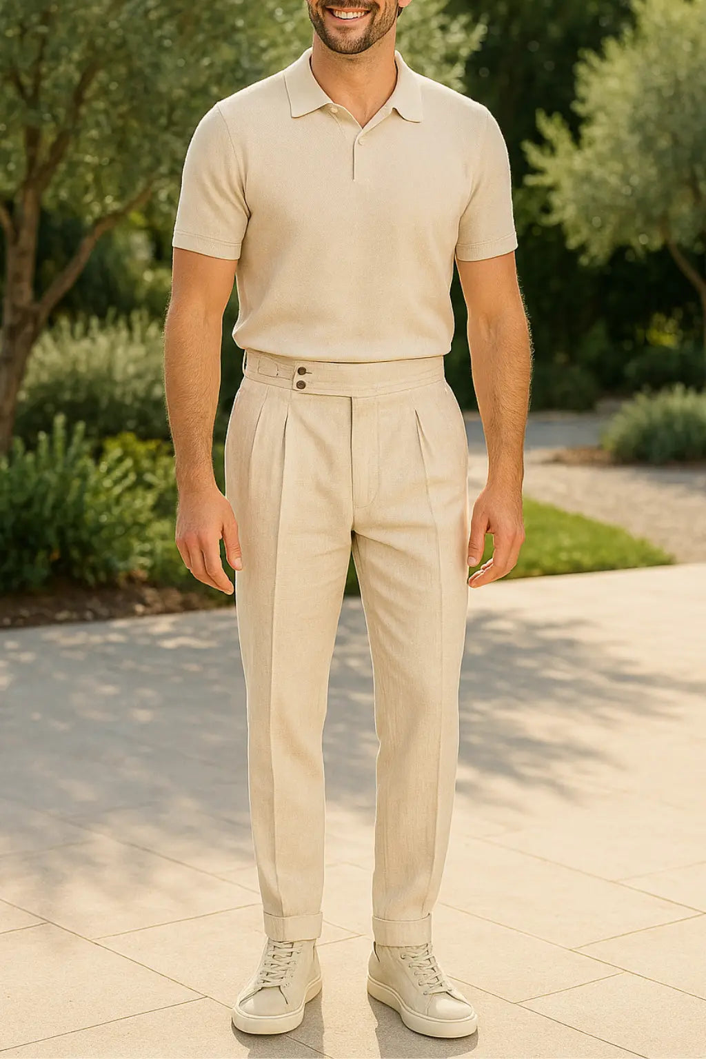 Heren Hoog Getailleerd Linnen Broek, Zomer Katoen Rechte Pasvorm, Retro Italiaanse Vrijetijdsbroek | VIQA VIQA© NEDERLANDBeige / 48