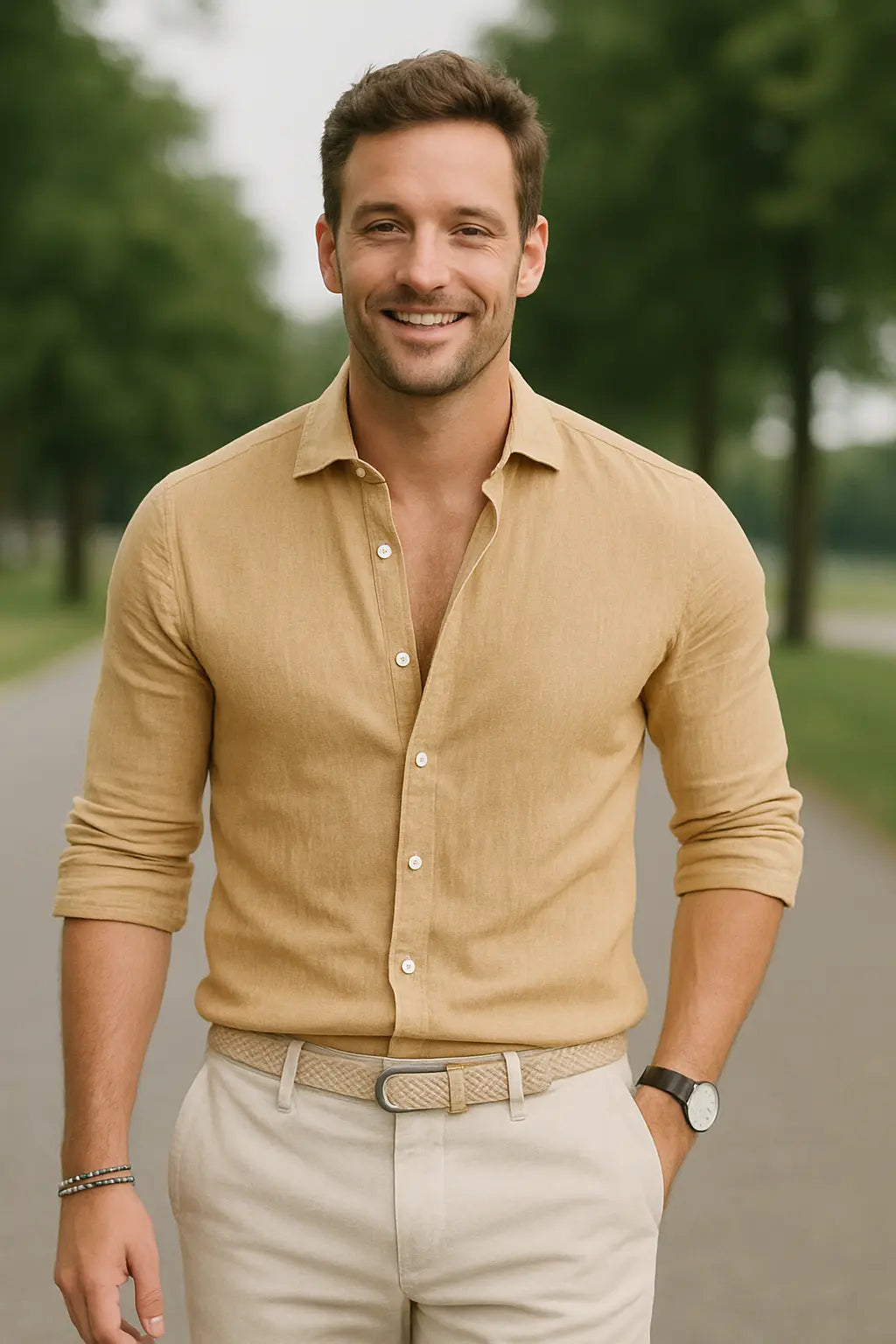 Heren Katoenen Linnen Shirt, Lange Mouwen Casual Revers Met Knoopsluiting, Lichtgewicht Ademend Vest VIQA VIQA© NEDERLAND