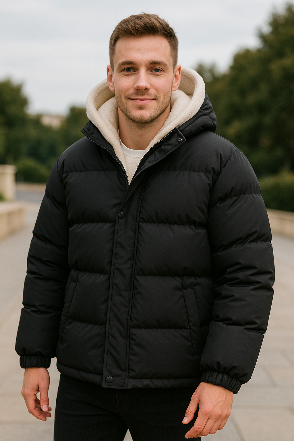 Katoenen gewatteerde herenjas met capuchon van lamswol, dik gevoerde winterjas, modieuze tweedelige stijl | VIQA VIQA© NEDERLAND