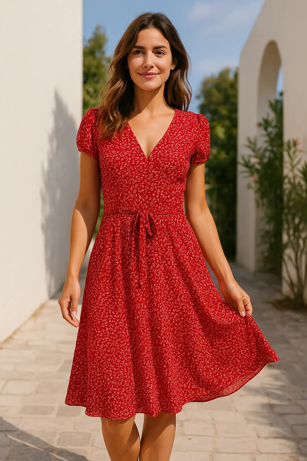 Dames Bloemen Mini Jurk, Zomer V-Hals Korte Mouw Sexy Stip Print Knie-Lengte | VIQA VIQA© NEDERLAND