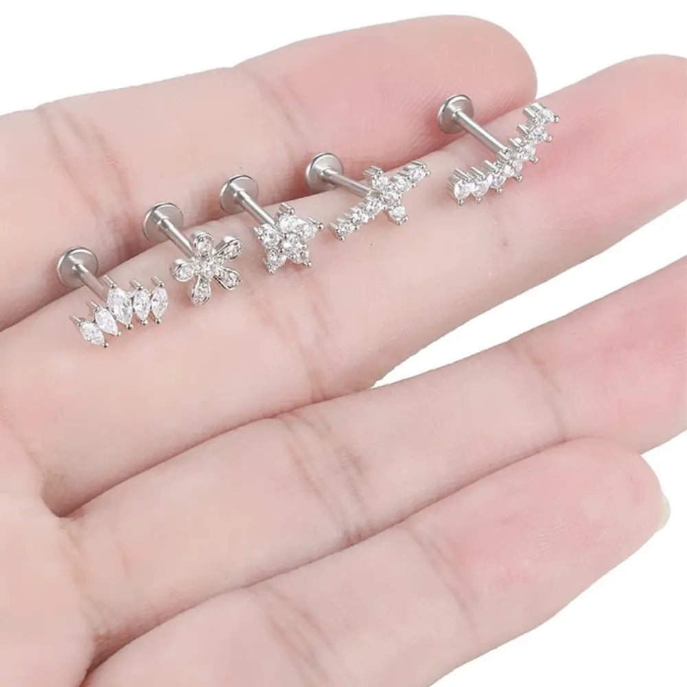 Dames Oorbel Met Bloem Tragus Piercing VIQA© NEDERLANDZilver-1.2x8mm