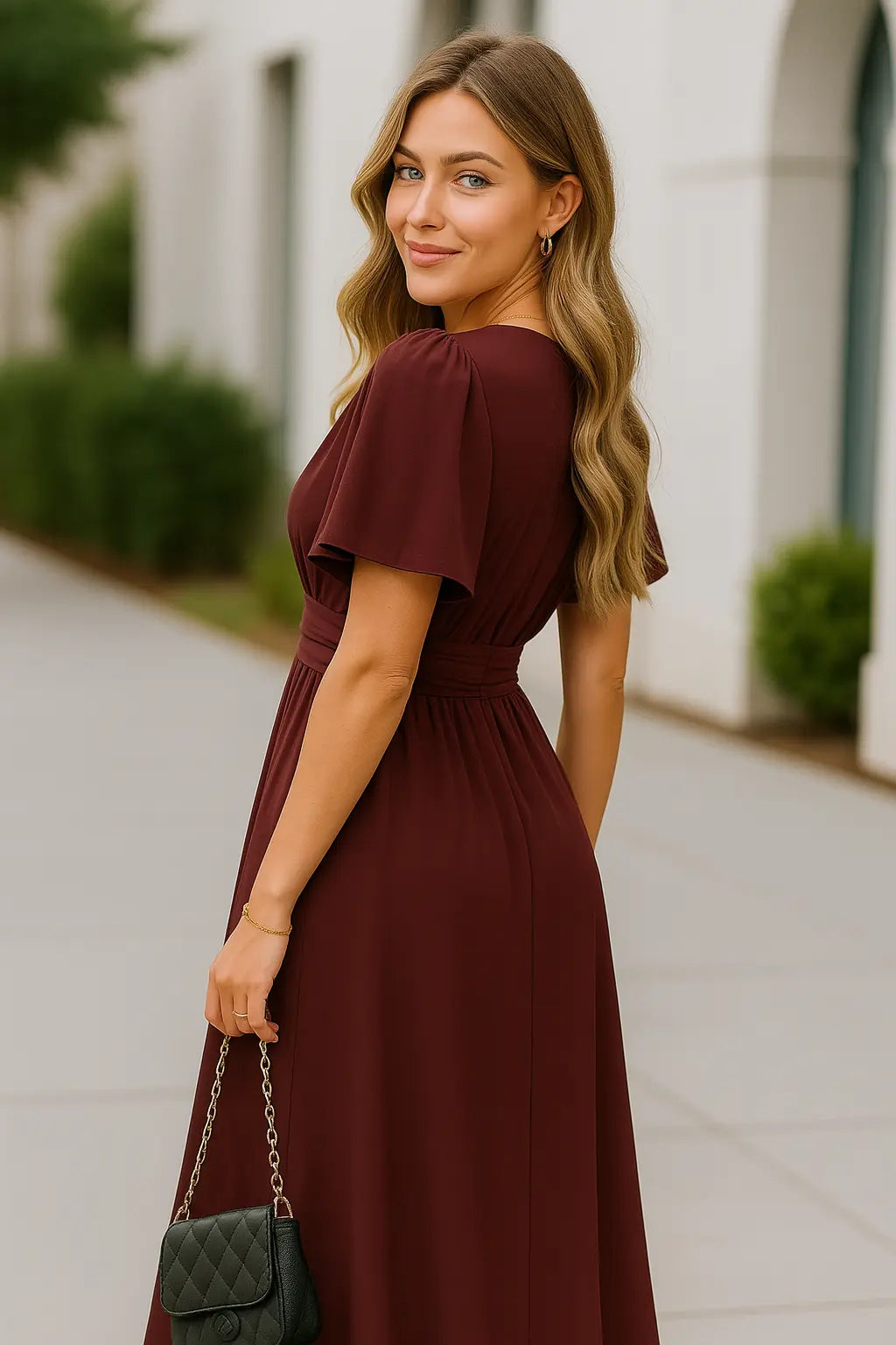 Dames Elegante V-hals Maxi Jurk, Zomer Korte Mouwen Hoge Taille Slank Fit Casual Jurk| VIQA VIQA© NEDERLAND