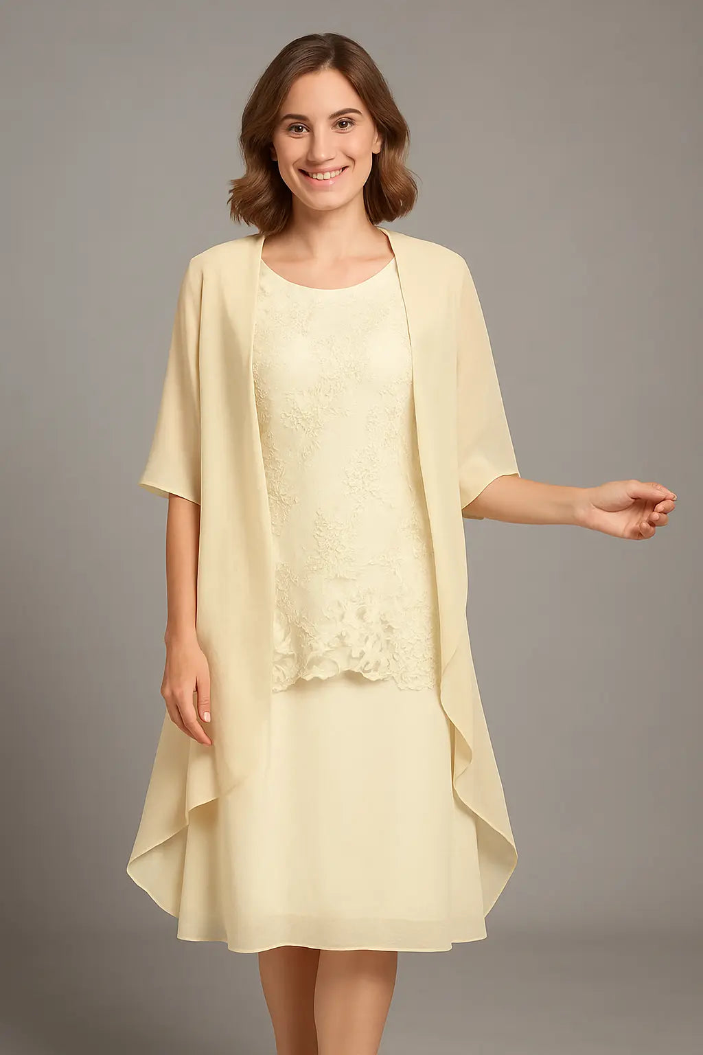 Isabella Dames Elegante Tweedelige Chiffon Jurk VIQA© NEDERLANDGeel-2XL