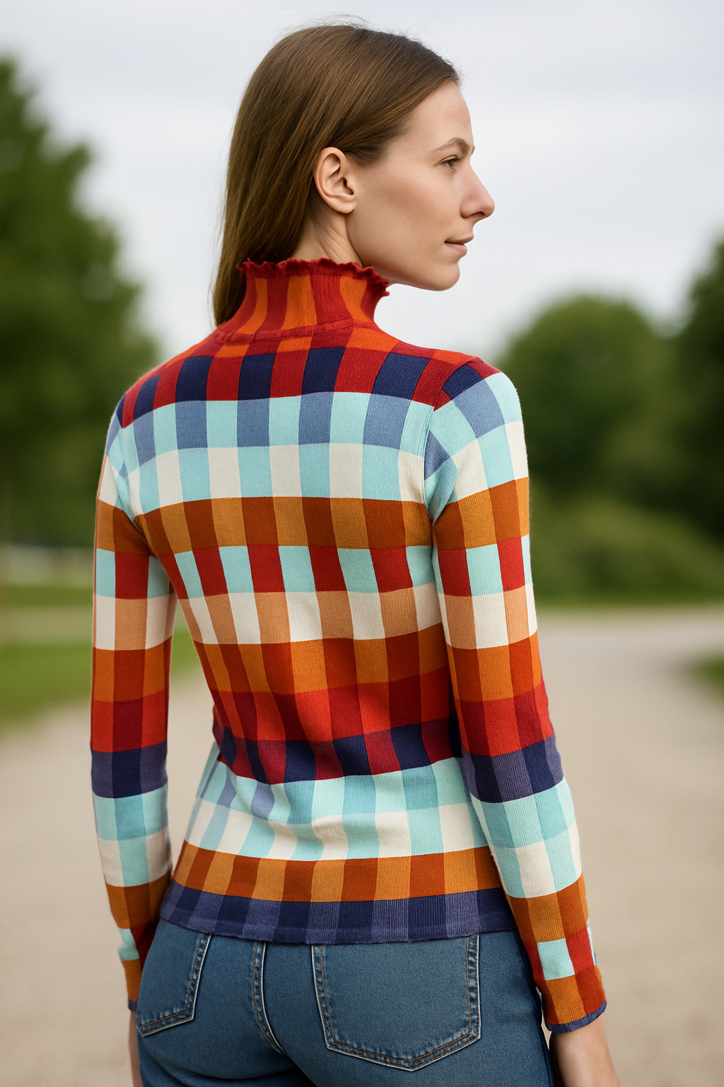 Kleurrijke Geruite Gebreide Trui Voor Dames, Hoge Hals, Slim Pasvorm, Herfst En Winter Pullover | VIQA VIQA© NEDERLAND