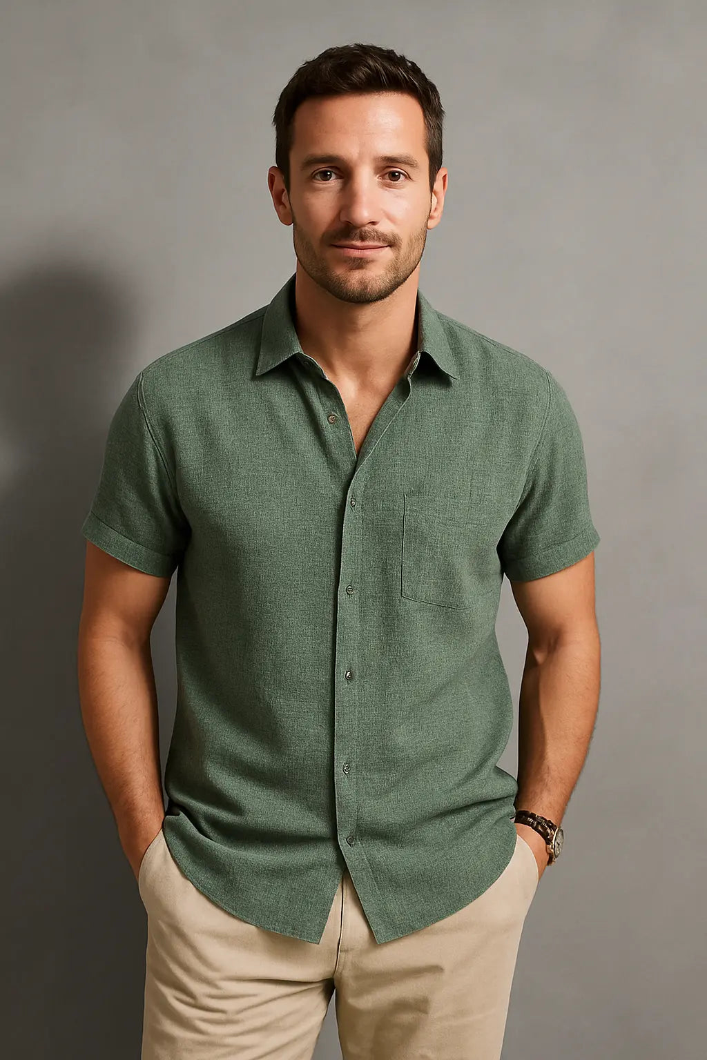 Finn Heren Zomer Ademend Linnen T-Shirt VIQA© NEDERLANDGroen-2XL