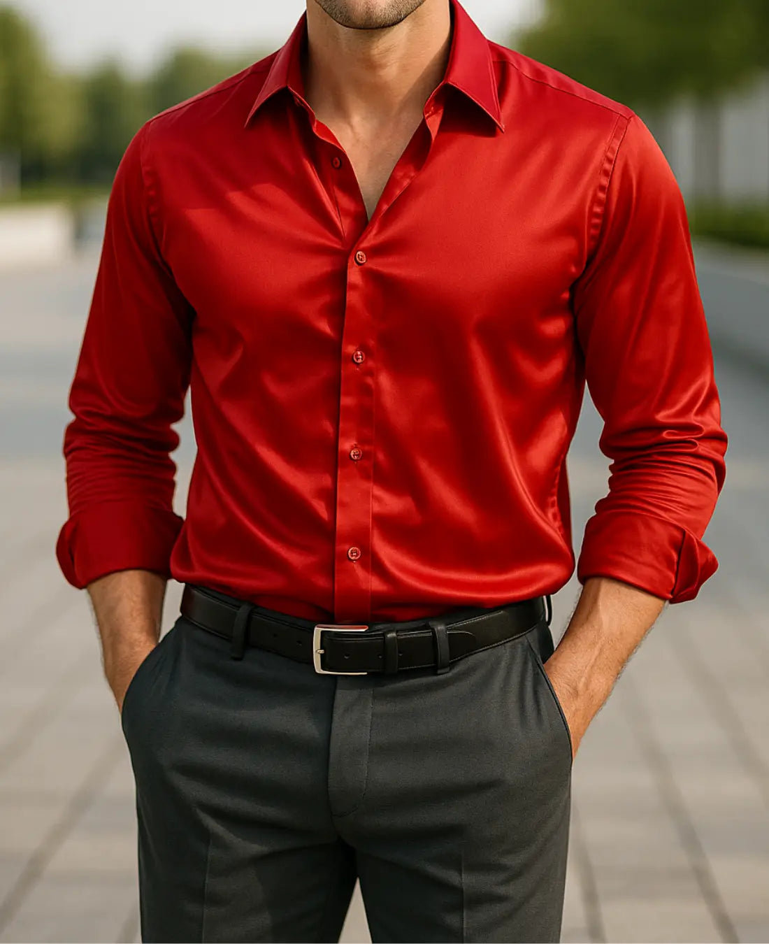 Heren Glanzend Satijn Luxe Overhemd VIQA© NEDERLAND