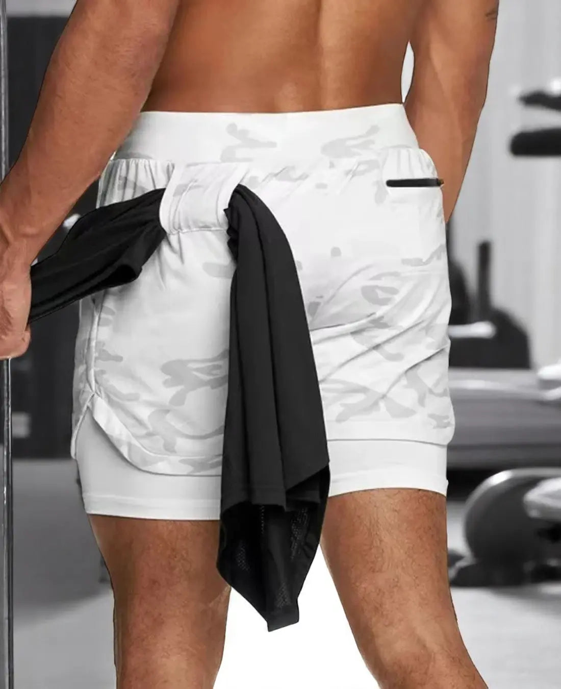Heren 2-in-1 Trainingsshort, Sneldrogende Sportshort Met Zakken, Lichtgewicht Sportkleding | VIQA VIQA© NEDERLANDWit-2XL