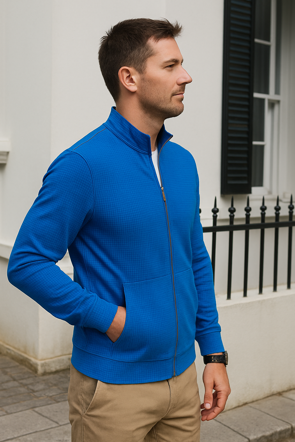 Slim Pasvorm Herenvest, Wafelpatroon, Oslagkraag, Lange Mouwen, Sportieve Stijl En Zak Met Ritssluiting | VIQA VIQA© NEDERLAND