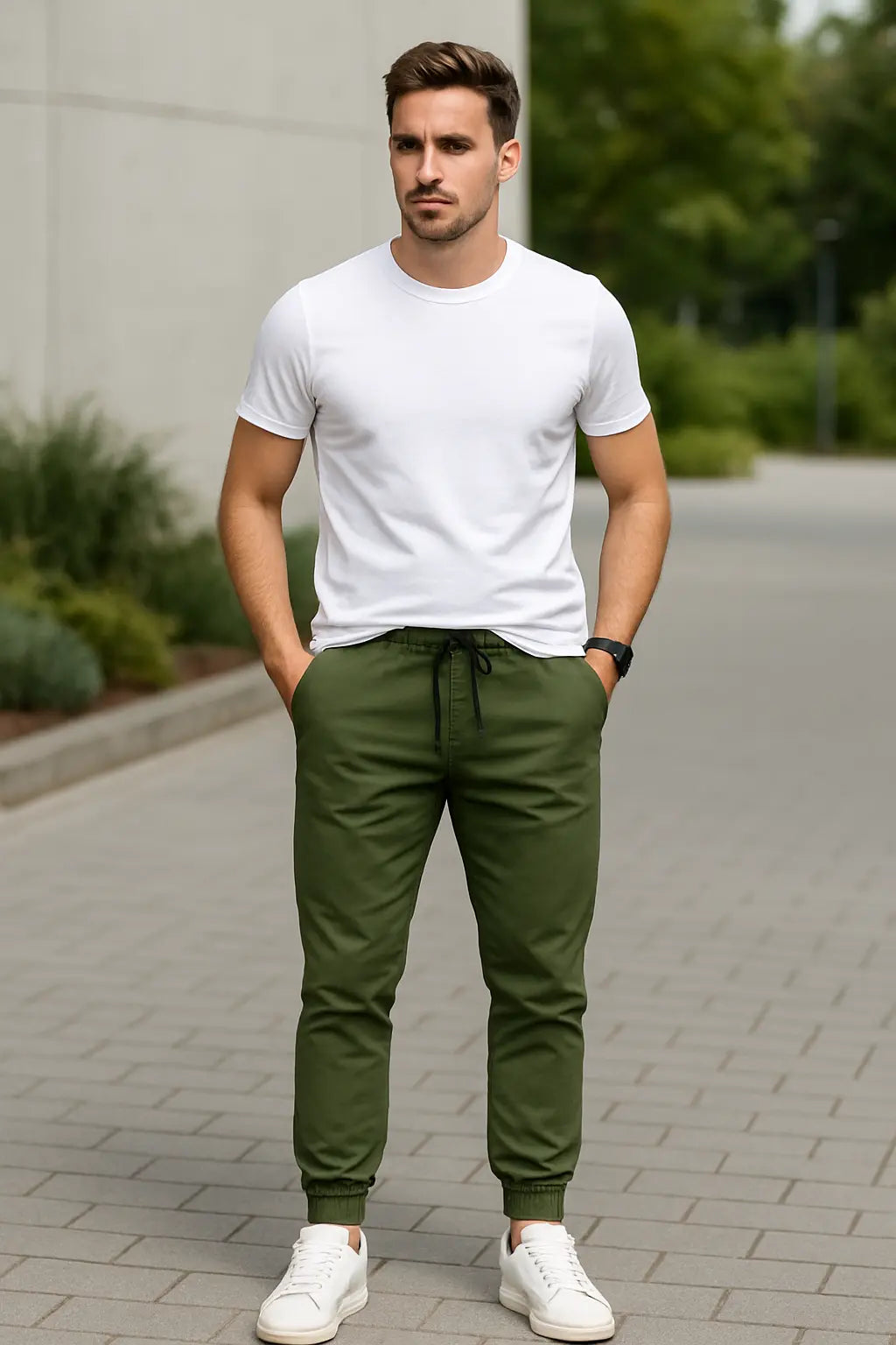 Heren Slim Pasvorm Werkbroek, Casual Broek Met Manchetten, Trendy Streetwear | VIQA VIQA© NEDERLAND