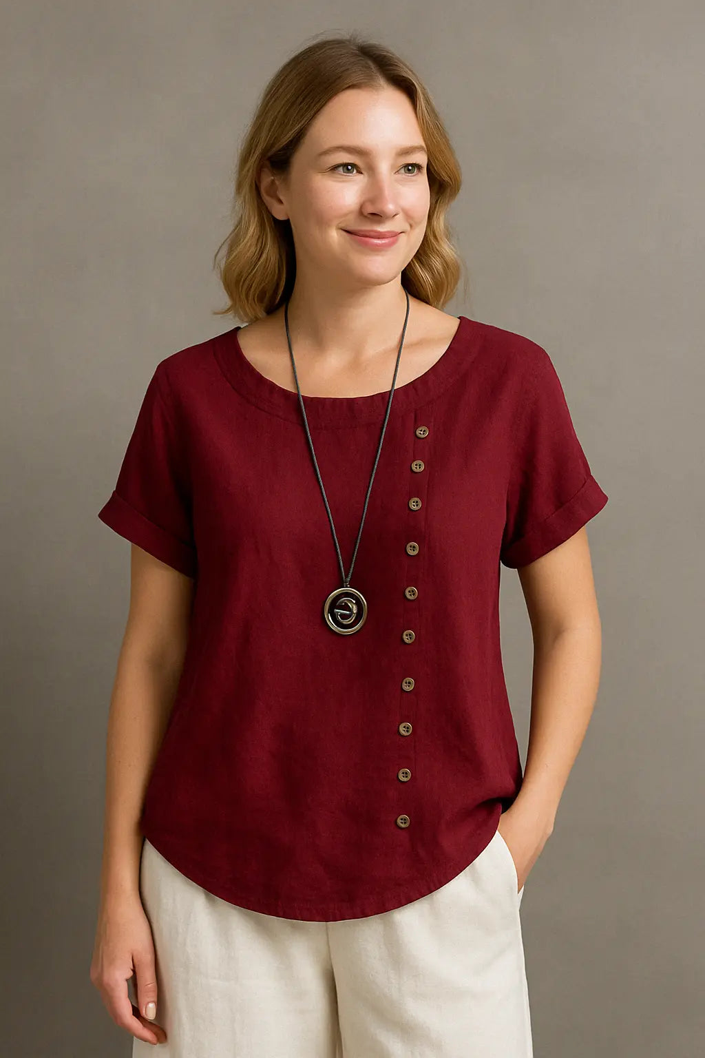 Lily Dames Katoen Lichtgewicht Blouse Met Korte Mouwen VIQA© NEDERLANDRood-2XL