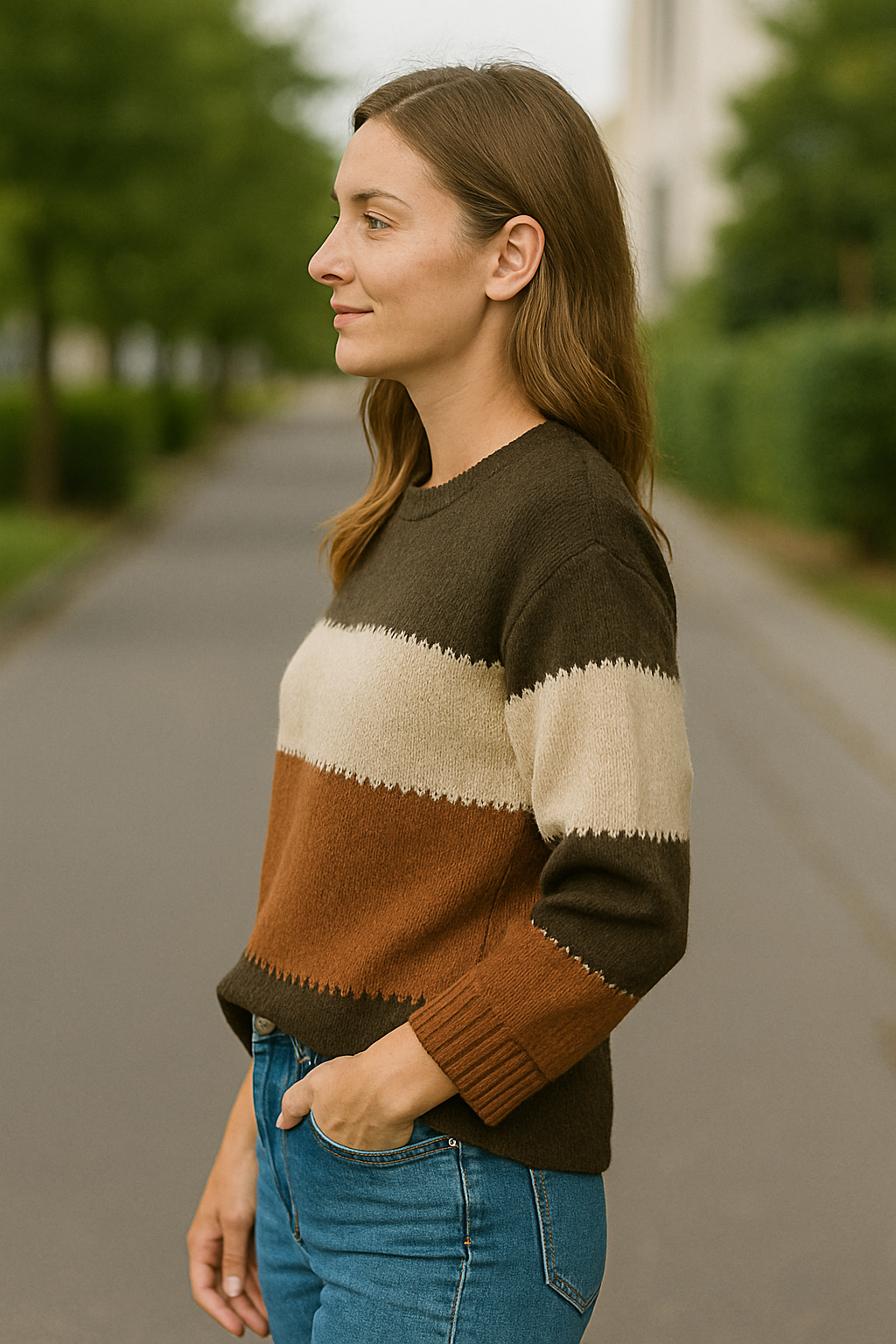 Gestreepte Trui, Los Gebreide Lange Mouwen Ronde Hals, Casual Herfst Winter Trui | VIQA VIQA© NEDERLAND