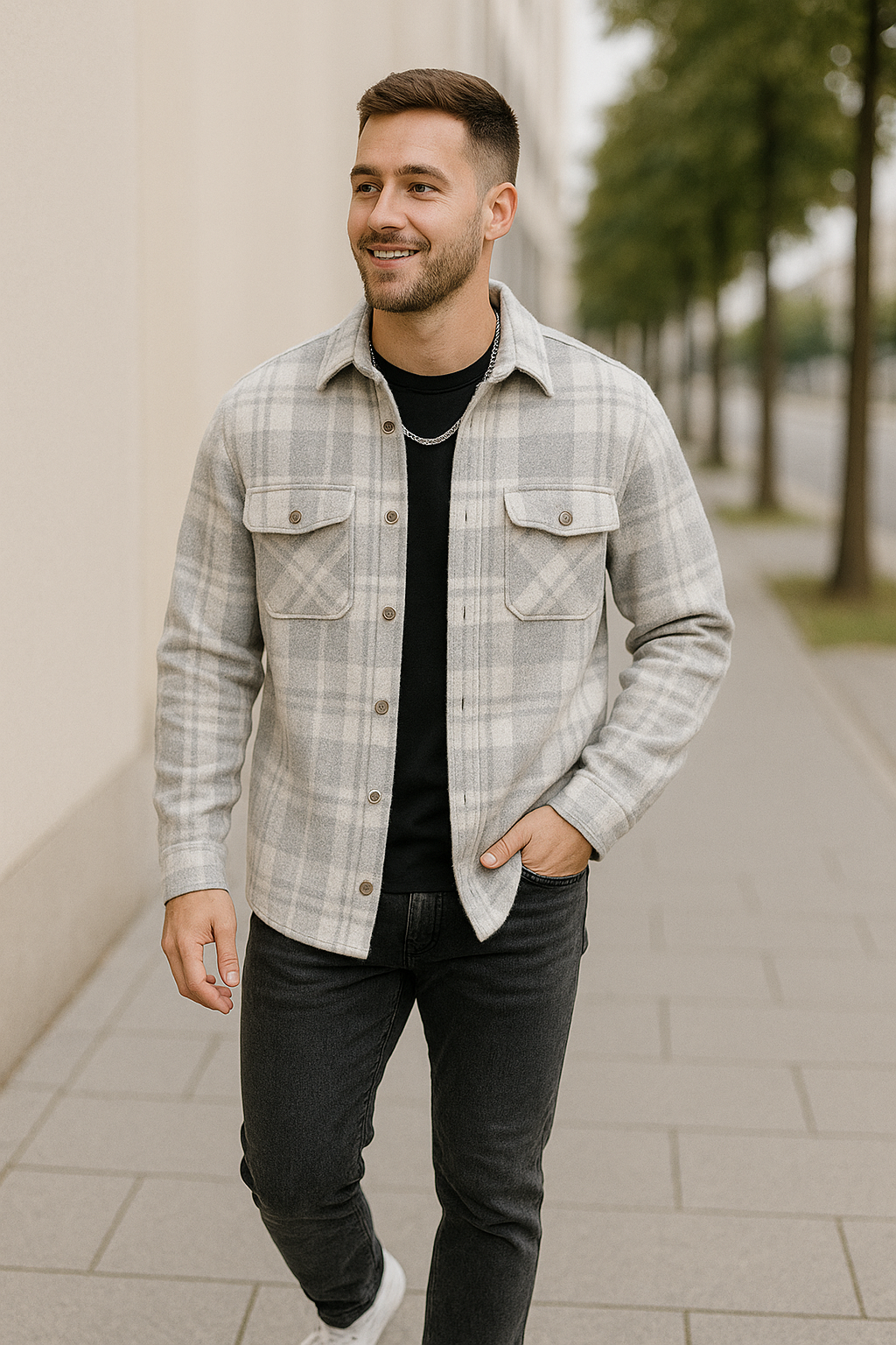 Heren Geruit Overhemd, Lange Mouwen Knoopsluiting Revers Top, Casual Lente Herfst Wit Geruit Blouse | VIQA VIQA© NEDERLAND