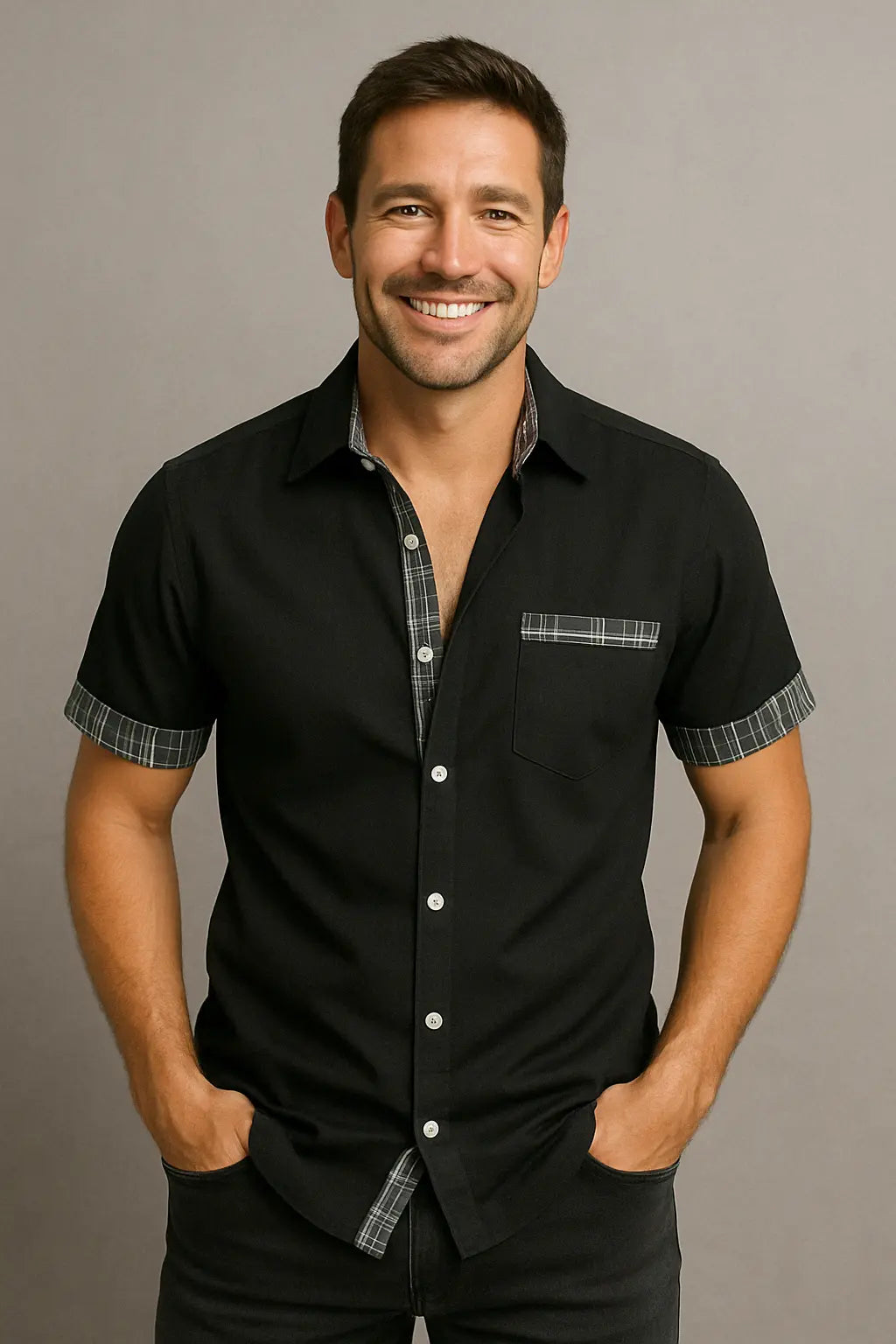 Dylan Heren Katoen Casual Overhemd Met Korte Mouwen VIQA© NEDERLANDZwart-2XL