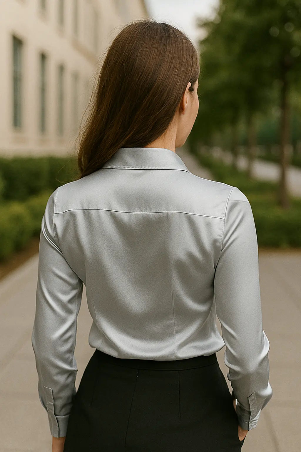 Dames Satijn Lange Mouw Shirt, Los Fit Kapsel Kraag Blouse, Effen Kleur Elegante Dagelijkse Top | VIQA VIQA© NEDERLAND