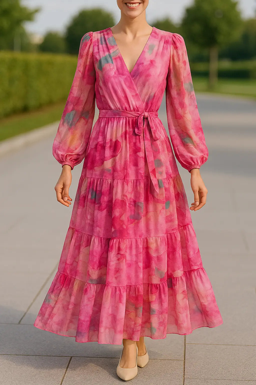 Elegante Gala Jurk Voor Dames, Avondjurk Met Print, Herfst Bruiloft Gast Outfit | VIQA VIQA© NEDERLANDRoze / 2XL