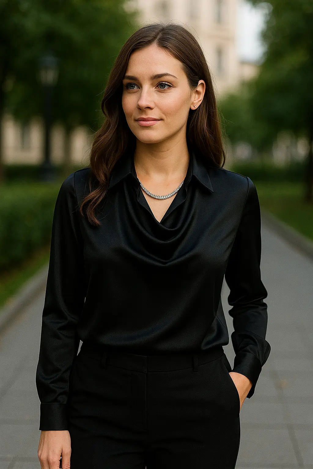 Elegante Lange Mouw Blouse, Effen Kleur Bloemenprint Zomer Kantoor Chic Shirt | VIQA VIQA© NEDERLANDZwart / 2XL