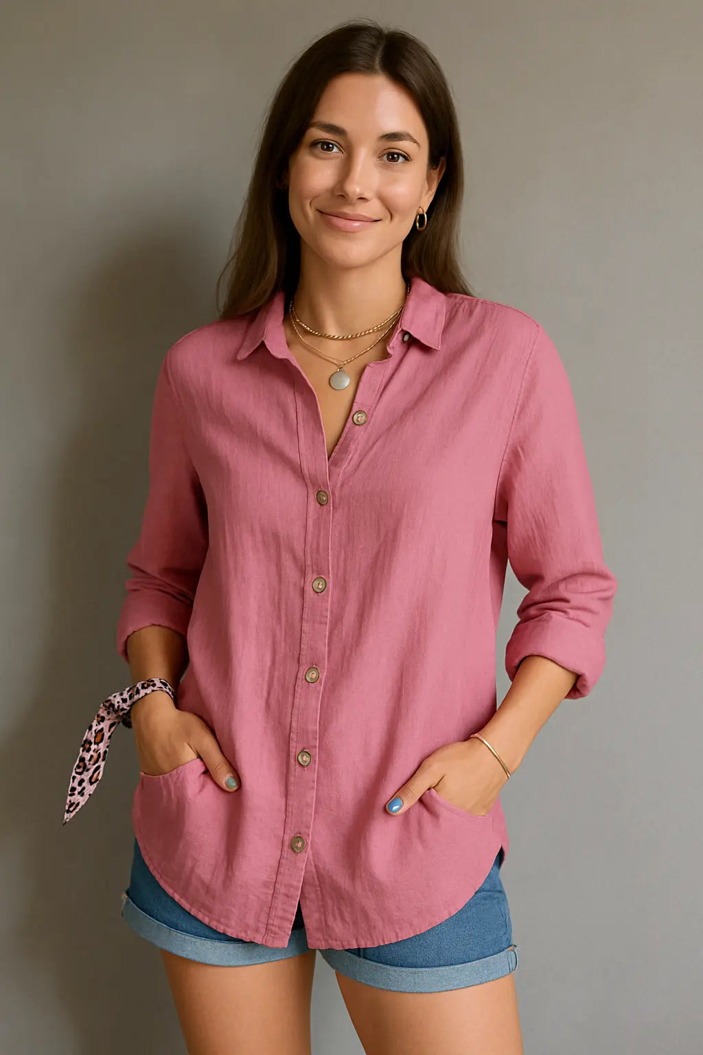 Anne Dames Zomer Comfort Blouse Met Knoopsluiting VIQA© NEDERLANDRoze-XL