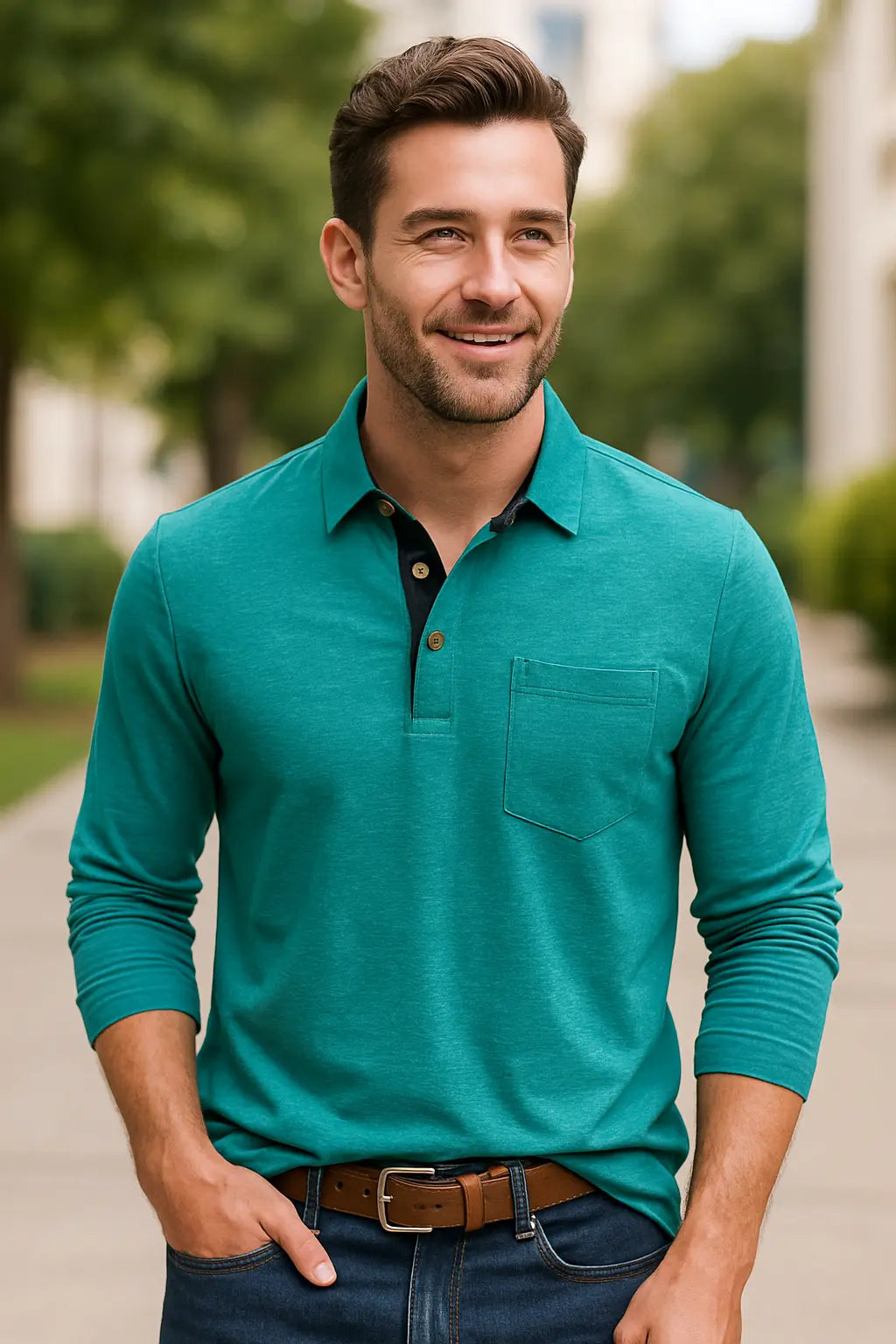 Heren Poloshirt Met Lange Mouwen, Zakelijk Casual T-Shirt Met Revers En Zak, Zacht Katoenen Top | VIQA VIQA© NEDERLAND