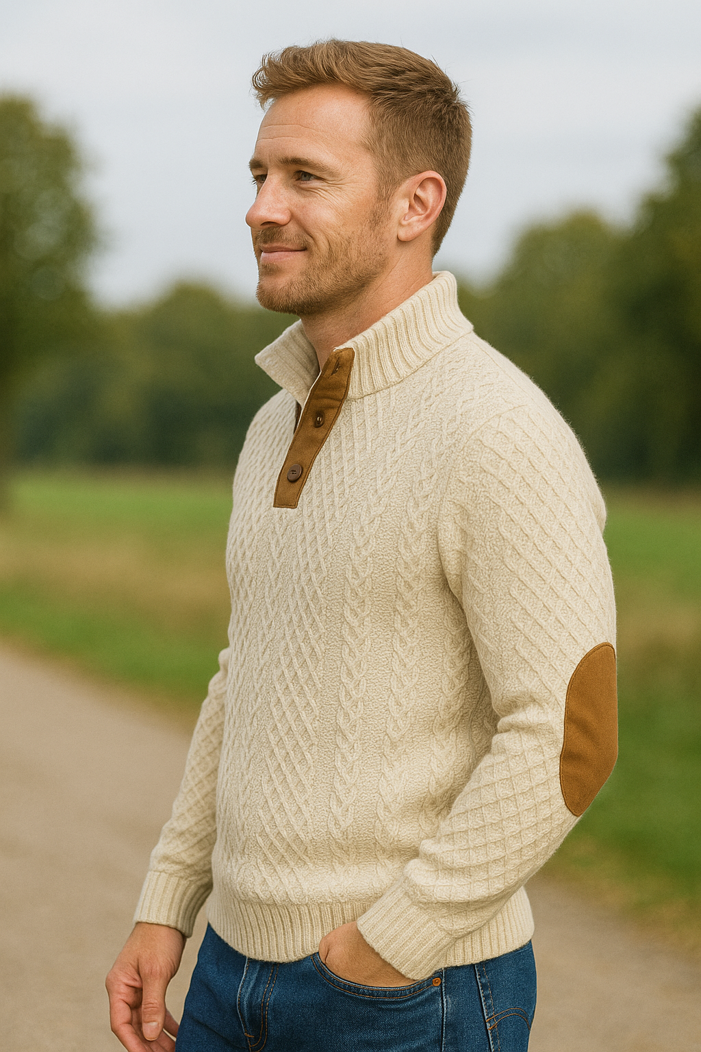 Heren Jacquard Gebreide Trui, Staande Kraag Button-Down, Lange Mouwen Casual Top | VIQA VIQA© NEDERLAND