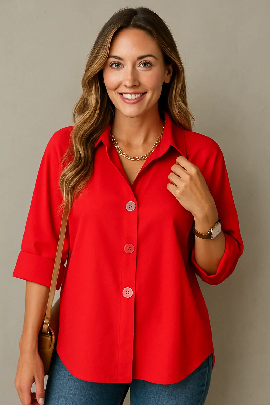 Marcia Dames V-Hals Blouse Met Lange Mouwen VIQA© NEDERLANDRood-2XL