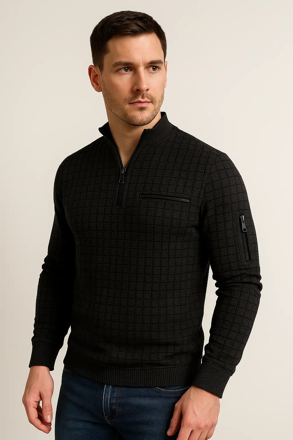 Caden Kwart Rits Heren Trui Met Lange Mouwen VIQA© NEDERLANDZwart-2XL