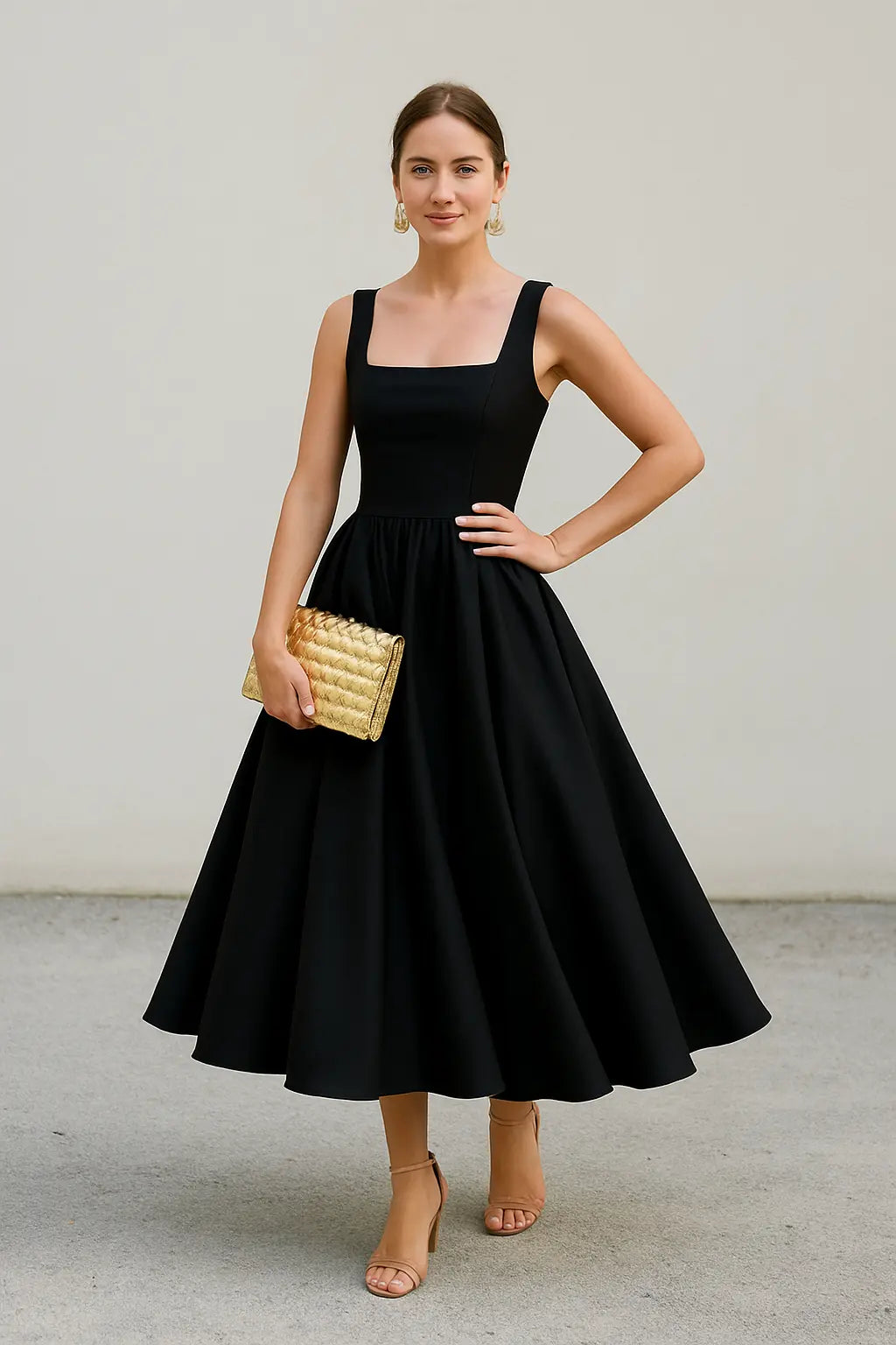 Dames Midi Jurk, Elegante Off-Shoulder Vierkante Hals Hoge Taille Partij Coctail Jurk | VIQA VIQA© NEDERLAND