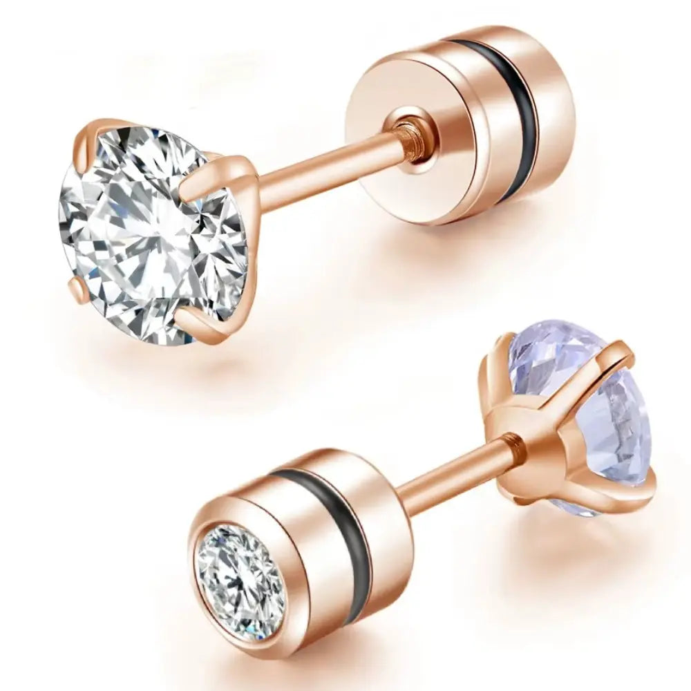 Unisex Roestvrij Staal Kristal Zirkoon Oorstekers VIQA© NEDERLANDRosegoud-8mm