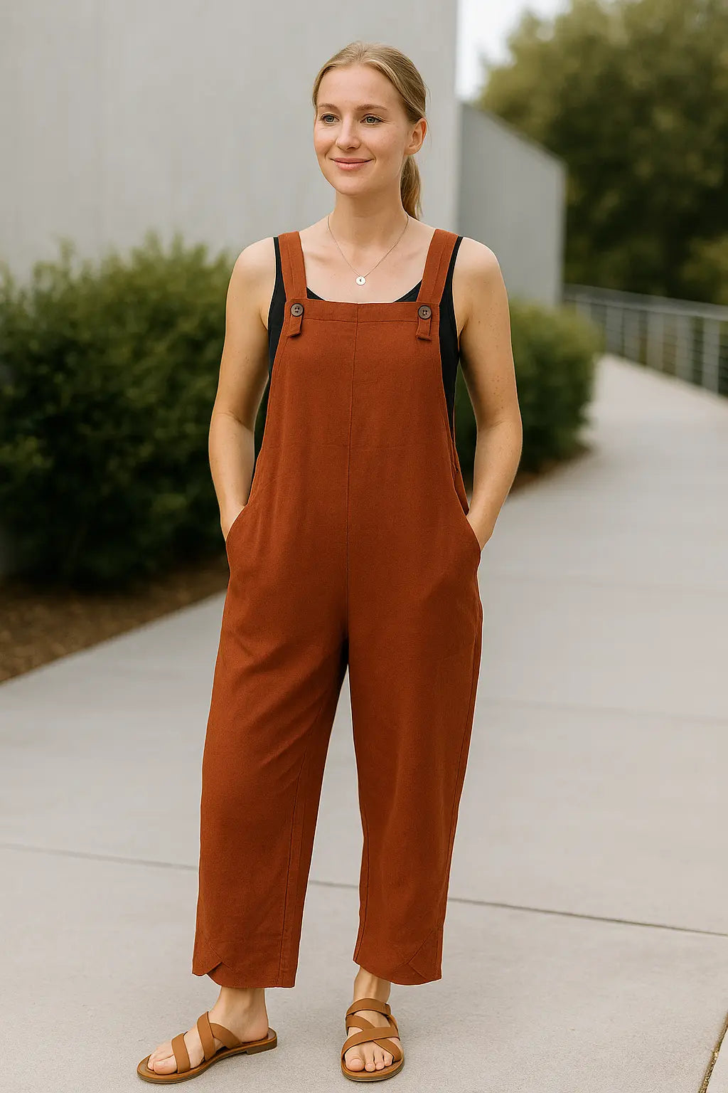 Zomerse Jumpsuit Voor Dames, Losvallende Romper Met Wijde Pijpen En Zakken, Effen Kleur, Schouderbandjes, Casual Kleding | VIQA VIQA© NEDERLAND