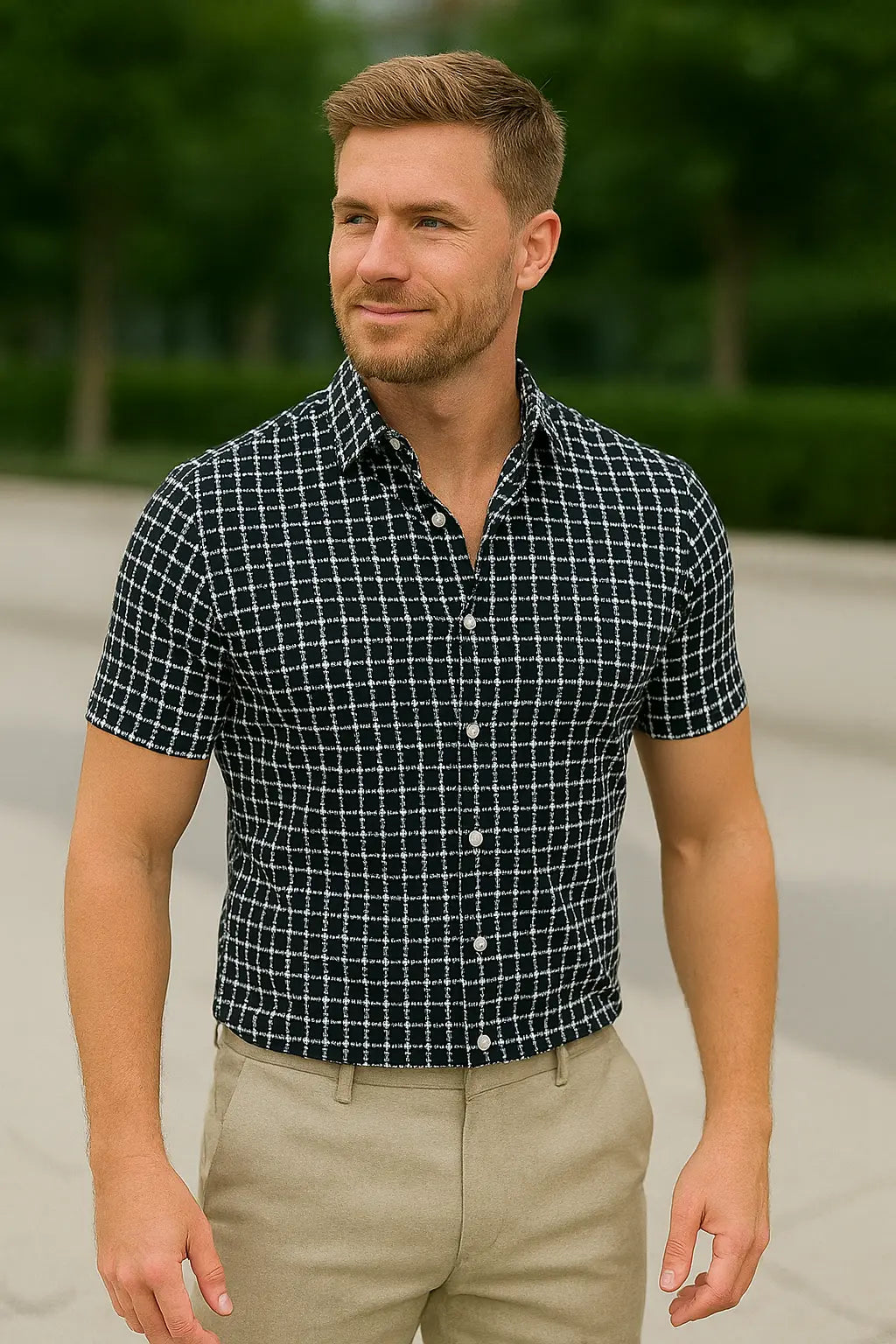 Heren Zomer Geruit Shirt, Korte Mouwen Casual Knop Omhoog, Lichtgewicht Mode Top | VIQA VIQA© NEDERLAND