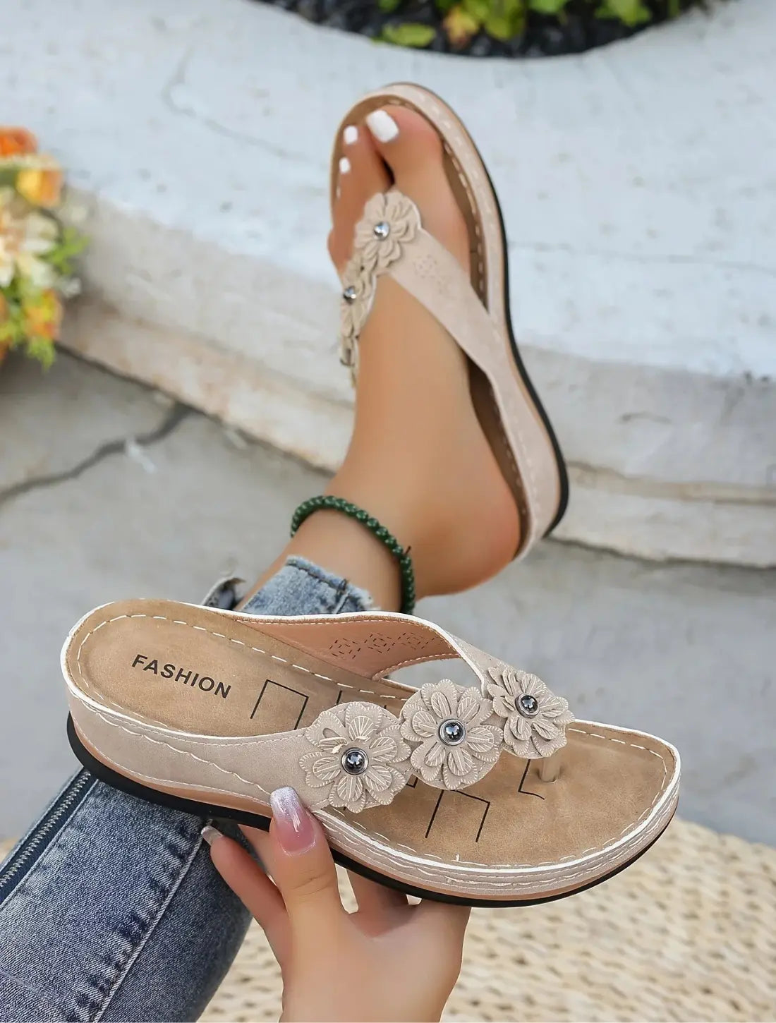 Dames Sandalen, Bloem Decor teenslippers, Dikke Zool Casual Zomer Comfort Schoenen | VIQA VIQA© NEDERLAND